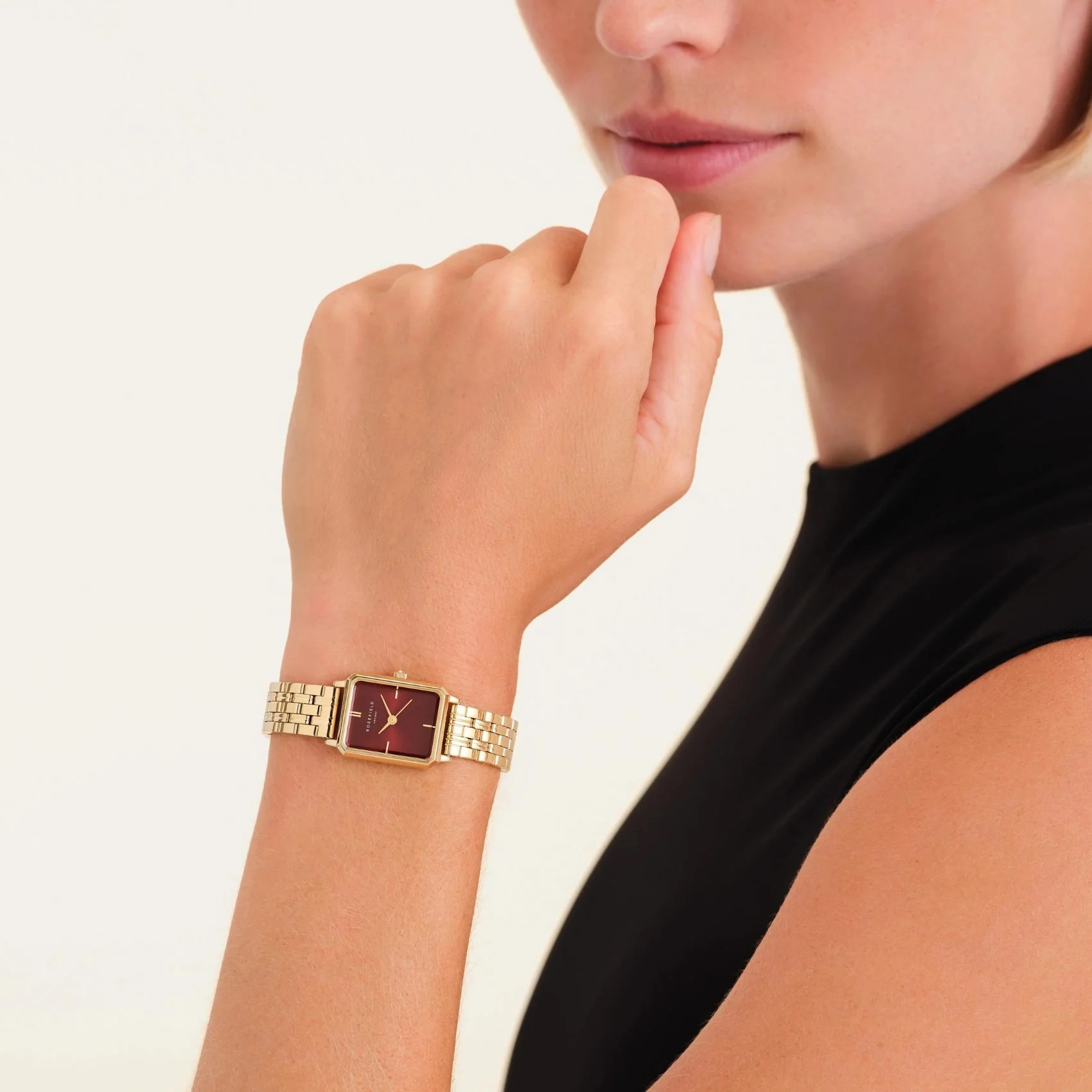ROSEFIELD The Octagon XS Burgundy Sunray 19.5x24mm Gold Stainless Steel Bracelet OBGSG-O83 - 3