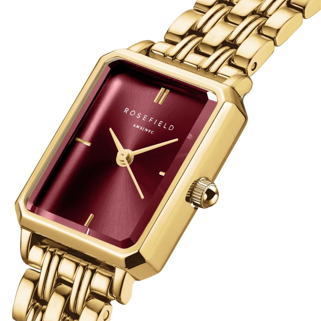 ROSEFIELD The Octagon XS Burgundy Sunray 19.5x24mm Gold Stainless Steel Bracelet OBGSG-O83 - 