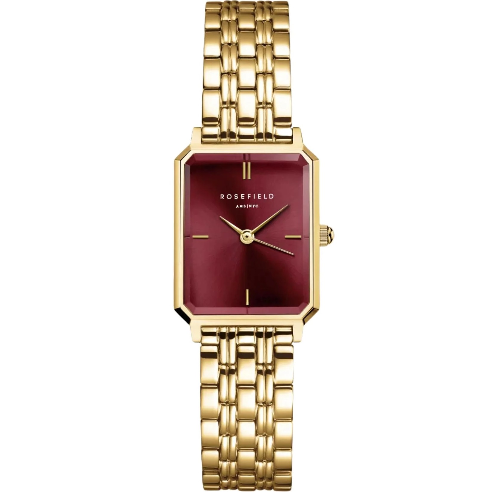 ROSEFIELD The Octagon XS Burgundy Sunray 19.5x24mm Gold Stainless Steel Bracelet OBGSG-O83 - 