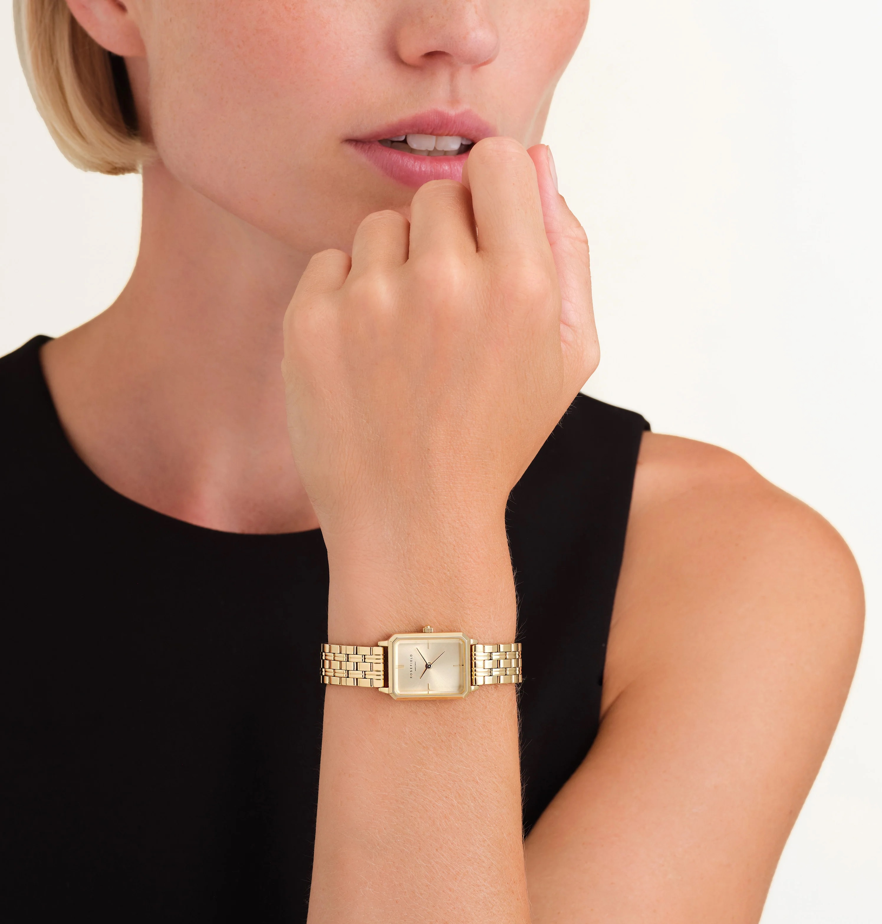 ROSEFIELD The Octagon XS Champagne Dial 19.5 x 24mm Gold Stainless Steel Bracelet OCGSG-O82 - 