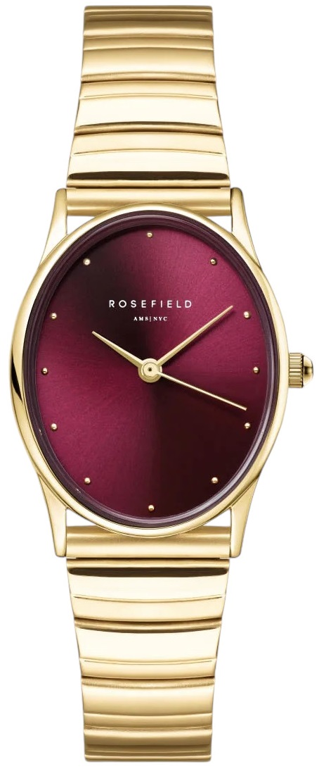 ROSEFIELD Oval Burgundy Dial 24 x 29mm Gold Stainless Steel Bracelet OVGSG-OV15 - 