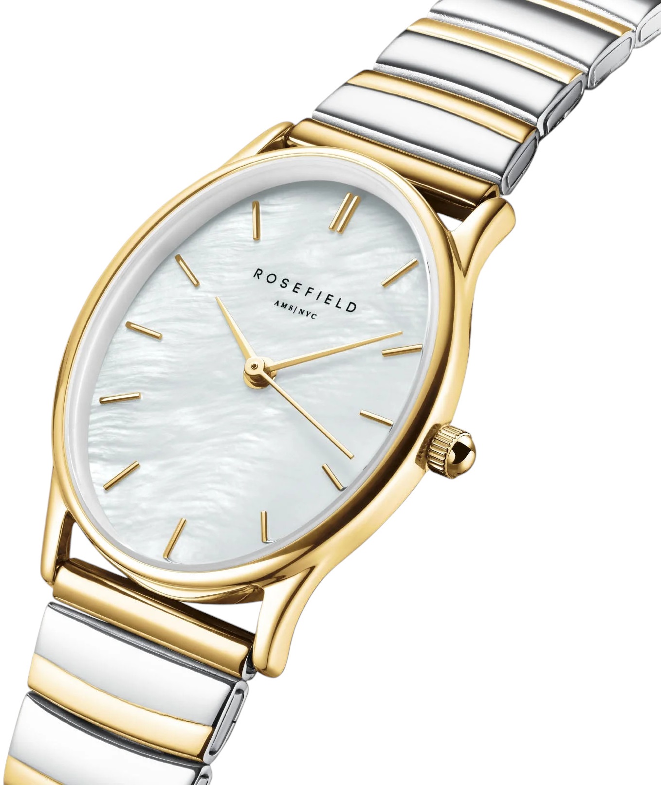 ROSEFIELD Oval Mother Of Pearl Dial 24 x 29mm Duotone Stainless Steel Bracelet OVWDSG-OV17 - 