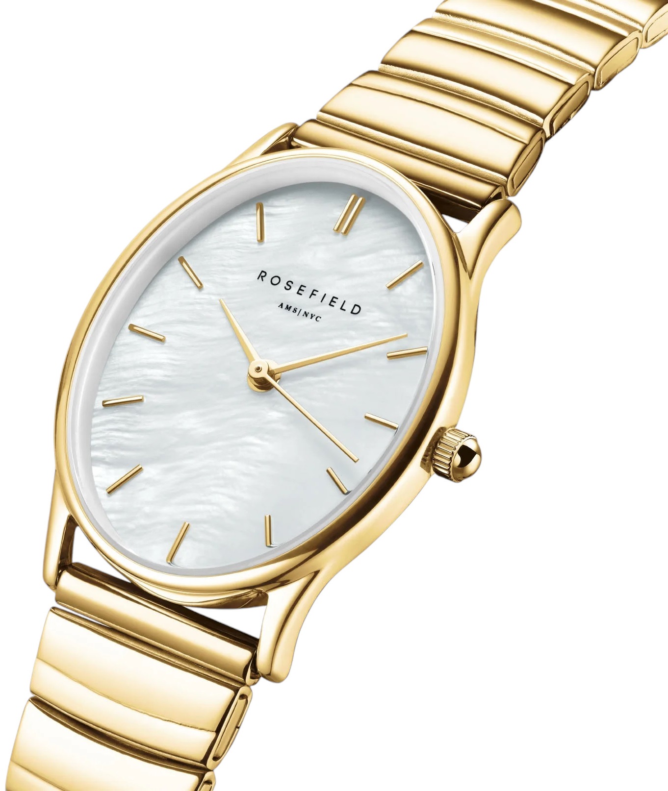 ROSEFIELD Oval Mother of Pearl Dial 24 x 29mm Gold Stainless Steel Bracelet OVWGSG-OV16 - 