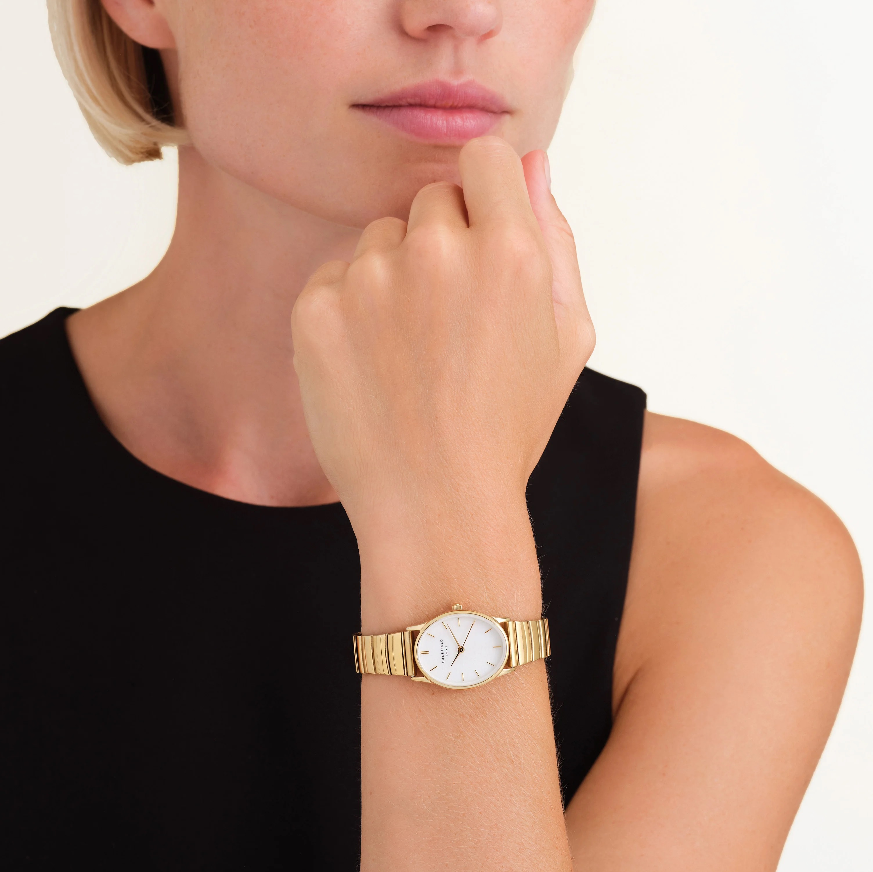 ROSEFIELD Oval Mother of Pearl Dial 24 x 29mm Gold Stainless Steel Bracelet OVWGSG-OV16 - 3