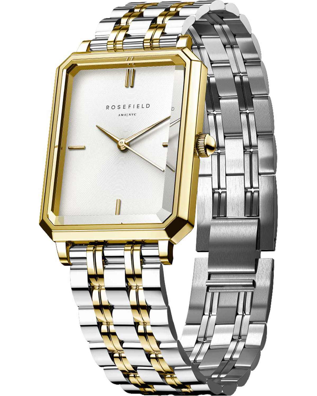 ROSEFIELD The Octagon XS White Sunray 19.5x24mm Two Tone Gold Stainless Steel Bracelet OWDSG-O62 - 