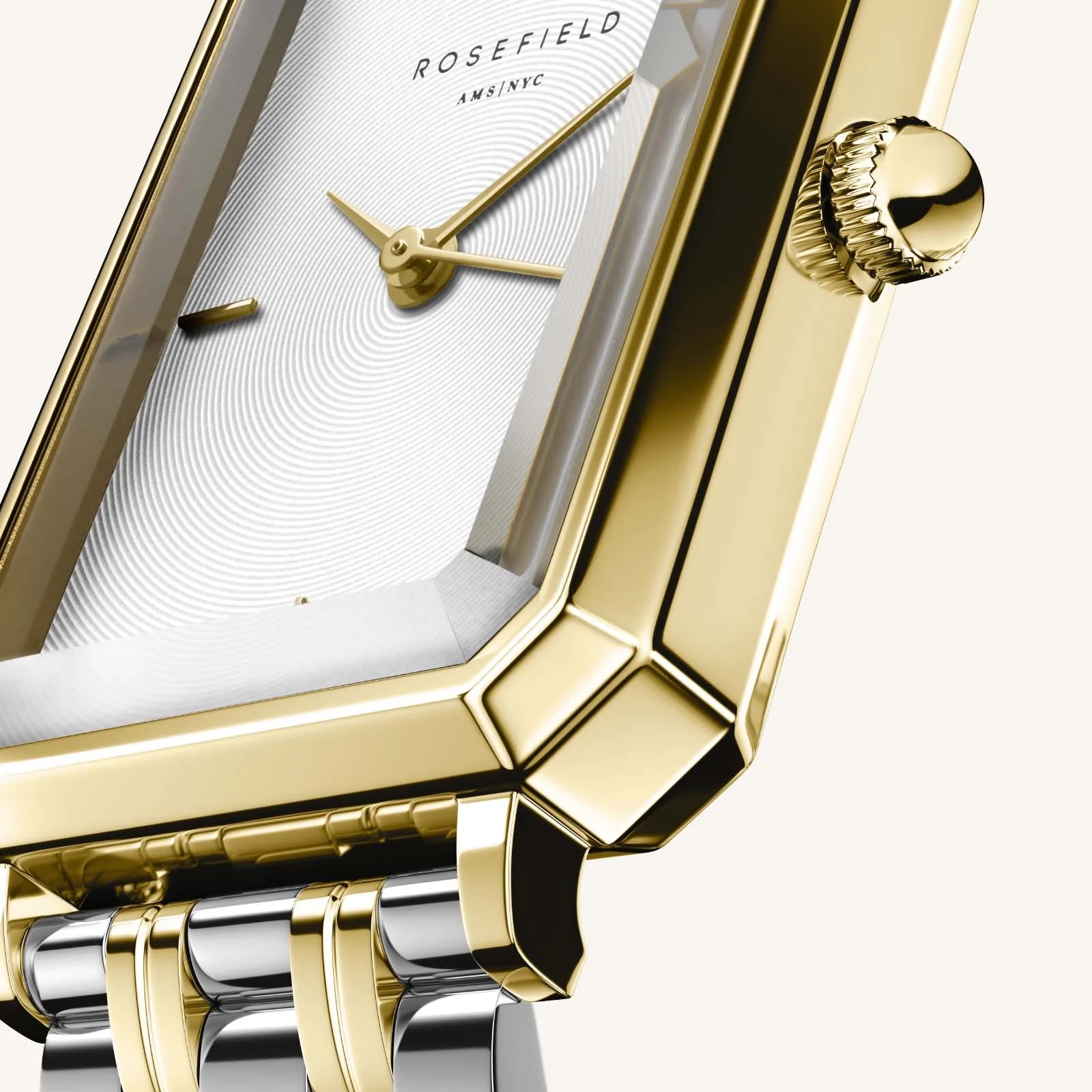 ROSEFIELD The Octagon XS White Sunray 19.5x24mm Two Tone Gold Stainless Steel Bracelet OWDSG-O62 - 3