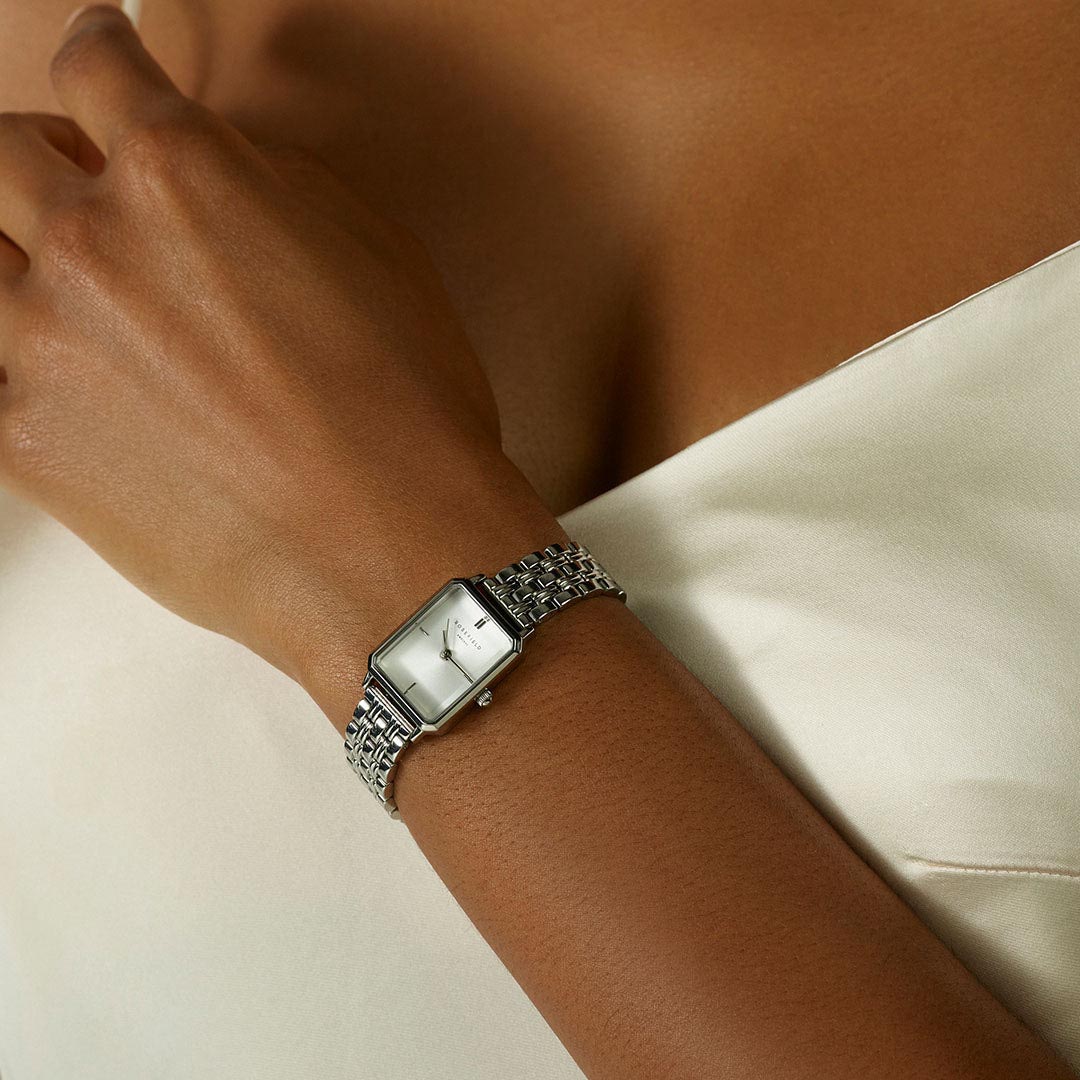 ROSEFIELD The Octagon XS White Sunray 19.5x24mm Silver Stainless Steel Bracelet OWGSS-O63 - 4