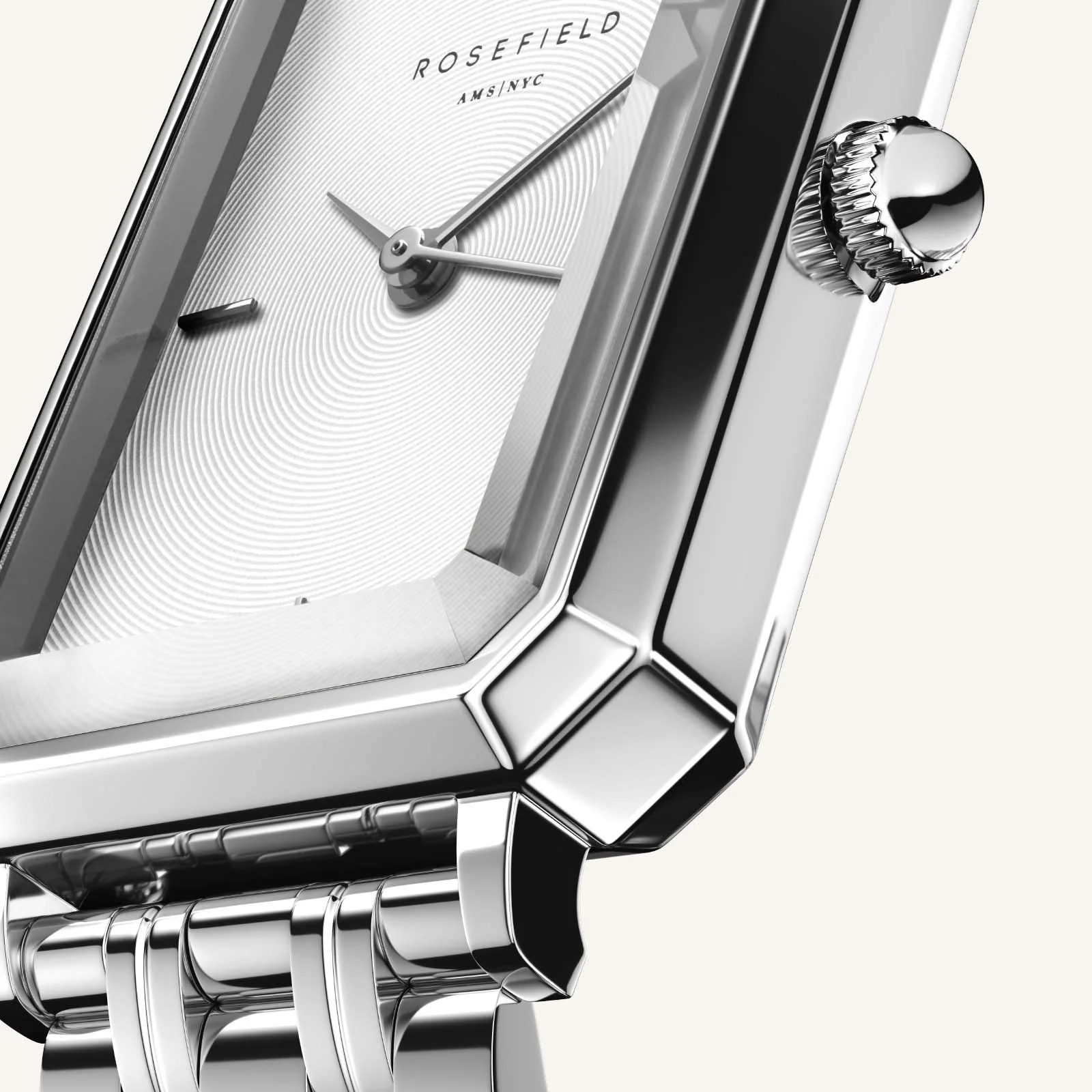 ROSEFIELD The Octagon XS White Sunray 19.5x24mm Silver Stainless Steel Bracelet OWGSS-O63 - 