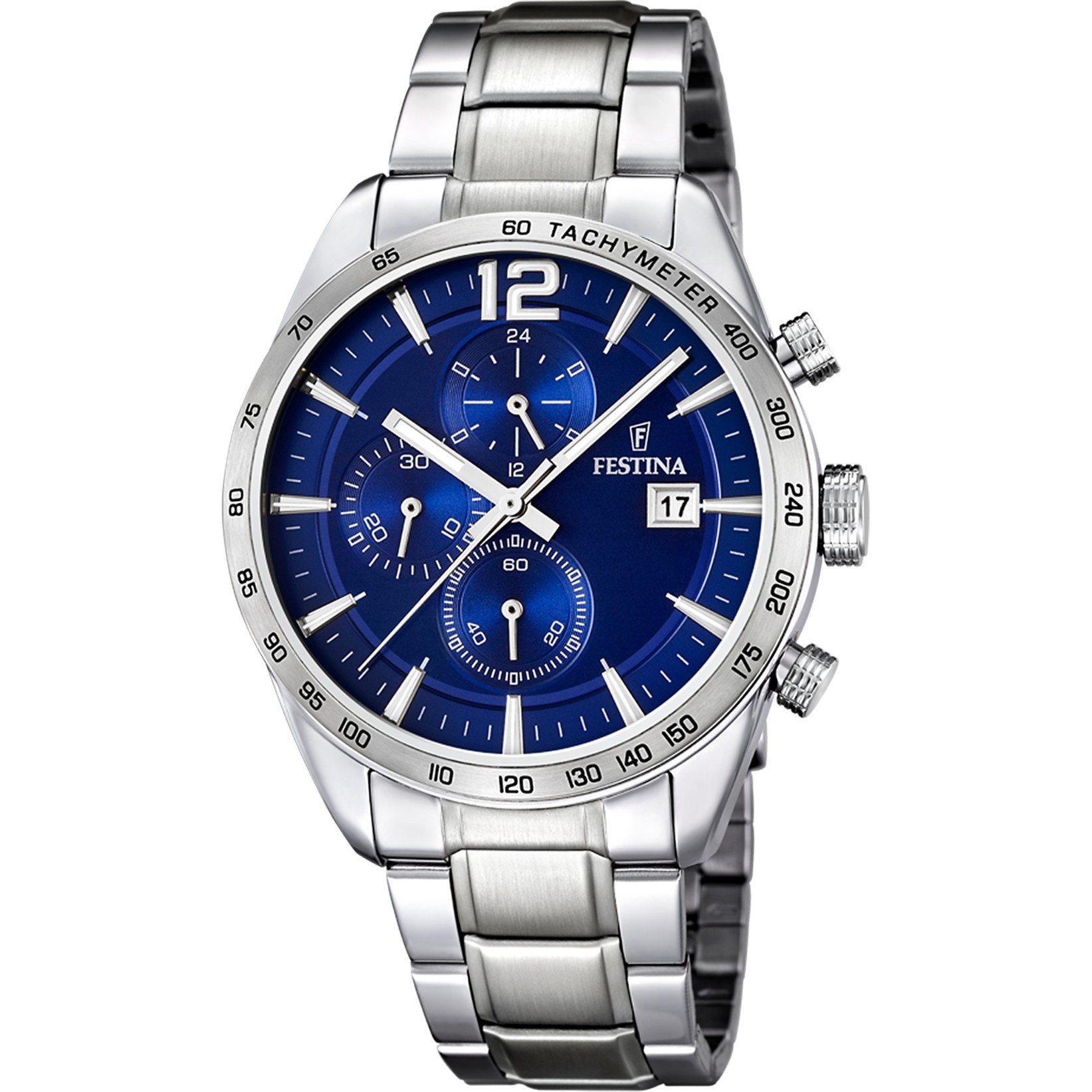 FESTINA Timeless Chronograph Blue Dial 43.5mm Silver Stainless Steel Bracelet F16759/3 - 1