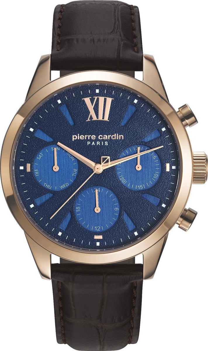 PIERRE CARDIN Ore Multifunction 42mm Rose Gold Stainless Steel Brown Leather Strap PC108091F03 - 