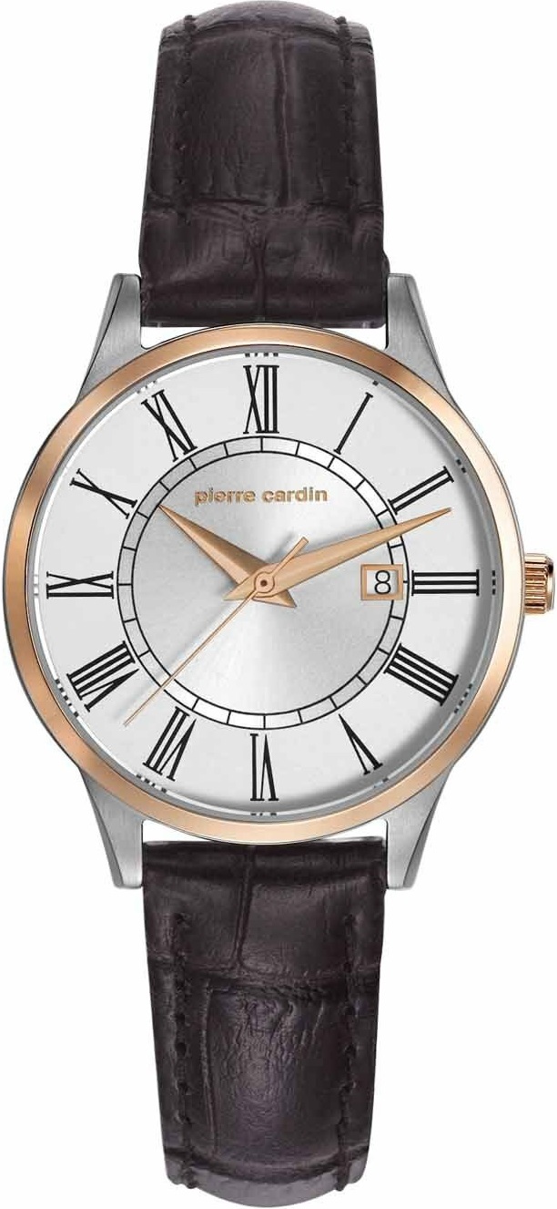 PIERRE CARDIN La Bouscat Three Hands 30mm Silver Stainless Steel Brown Leather Strap PC90173F04 - 