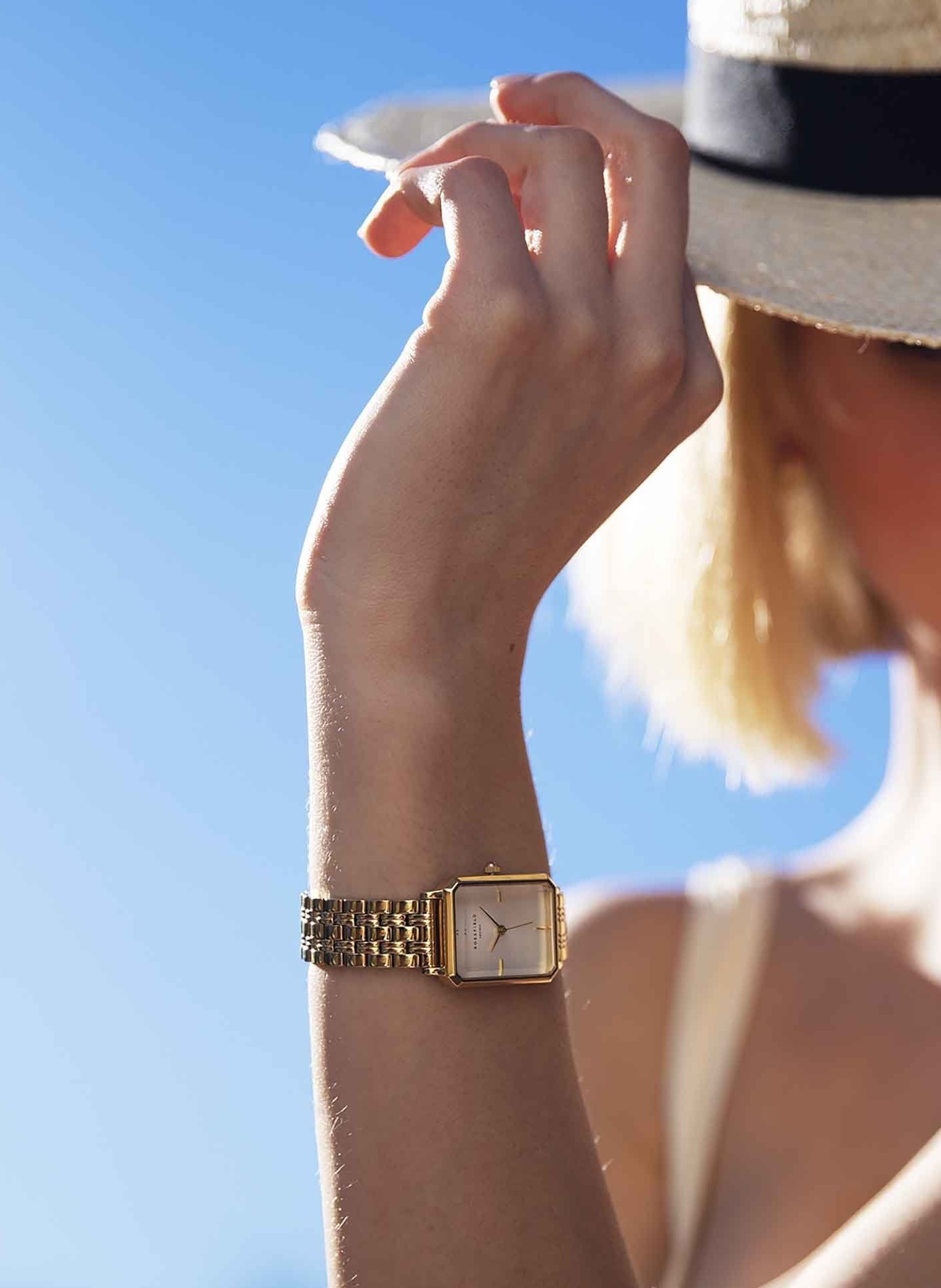 ROSEFIELD The Octagon White Sunray Dial 23x29mm Gold Stainless Steel Bracelet OCWSG-O40 - 4