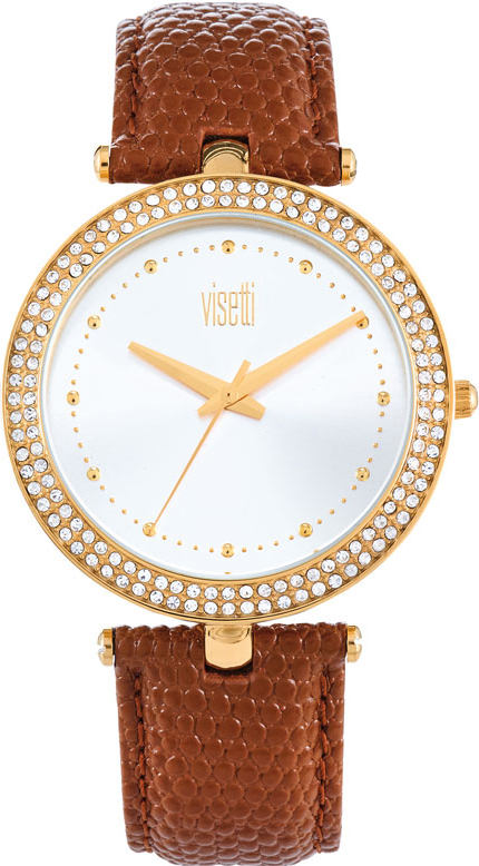 Visetti Three Hands 39mm Gold Stainless Steel Brown Leather Strap PE-901GK - 