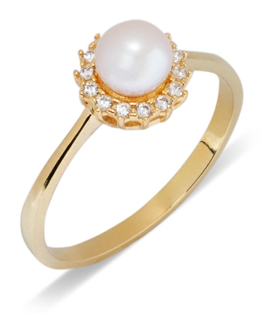 RING Rosette with Zircon and Pearl 14K Yellow Gold PR01-Y