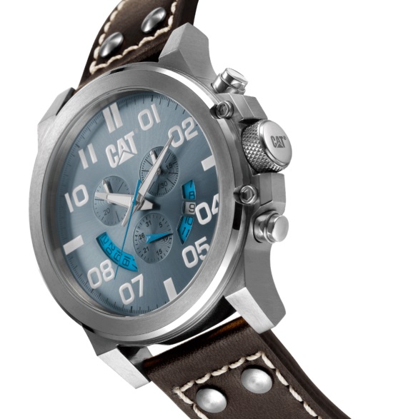 CATERPILLAR Chicago Multifunction 48mm Silver Stainless Steel Brown Leather Strap PS14335338 - 