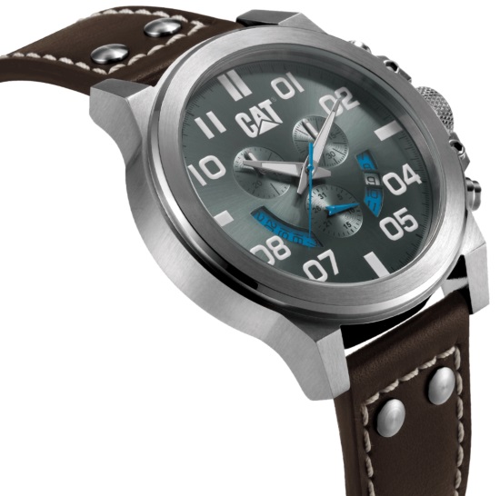 CATERPILLAR Chicago Multifunction 48mm Silver Stainless Steel Brown Leather Strap PS14335338 - 3
