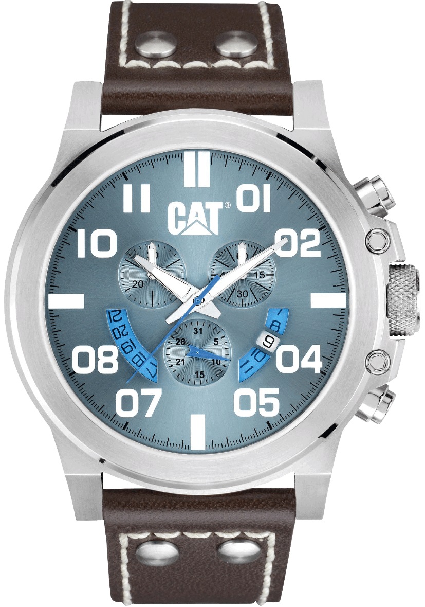 CATERPILLAR Chicago Multifunction 48mm Silver Stainless Steel Brown Leather Strap PS14335338 - 