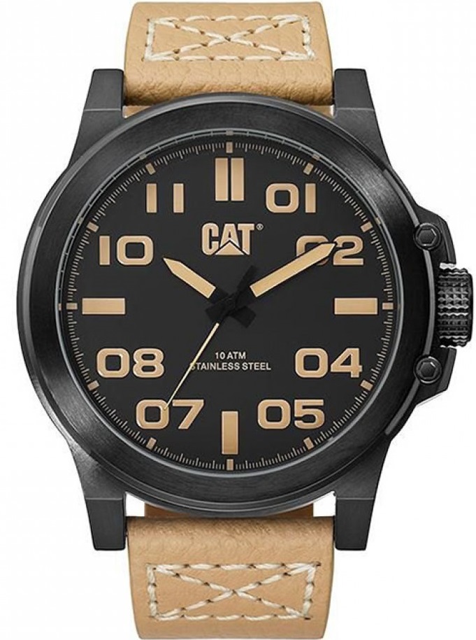 CATERPILLAR Chicago 48mm Black Stainless Steel Brown Leather Strap PS16135133 - 