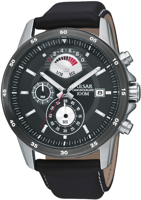 PULSAR Chronograph 43mm Silver Stainless Steel Black Leather Strap PS6007X1 - 