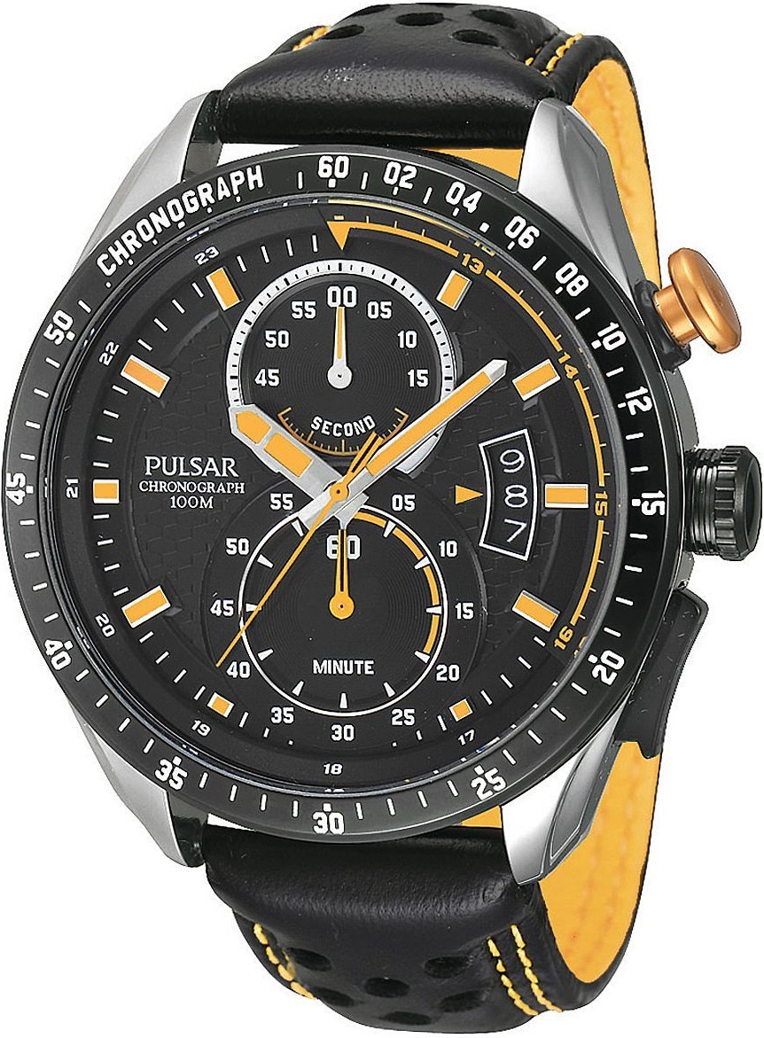 PULSAR Chronograph Black Dial 44mm Silver Stainless Steel Black Leather Strap PW4007X1 - 
