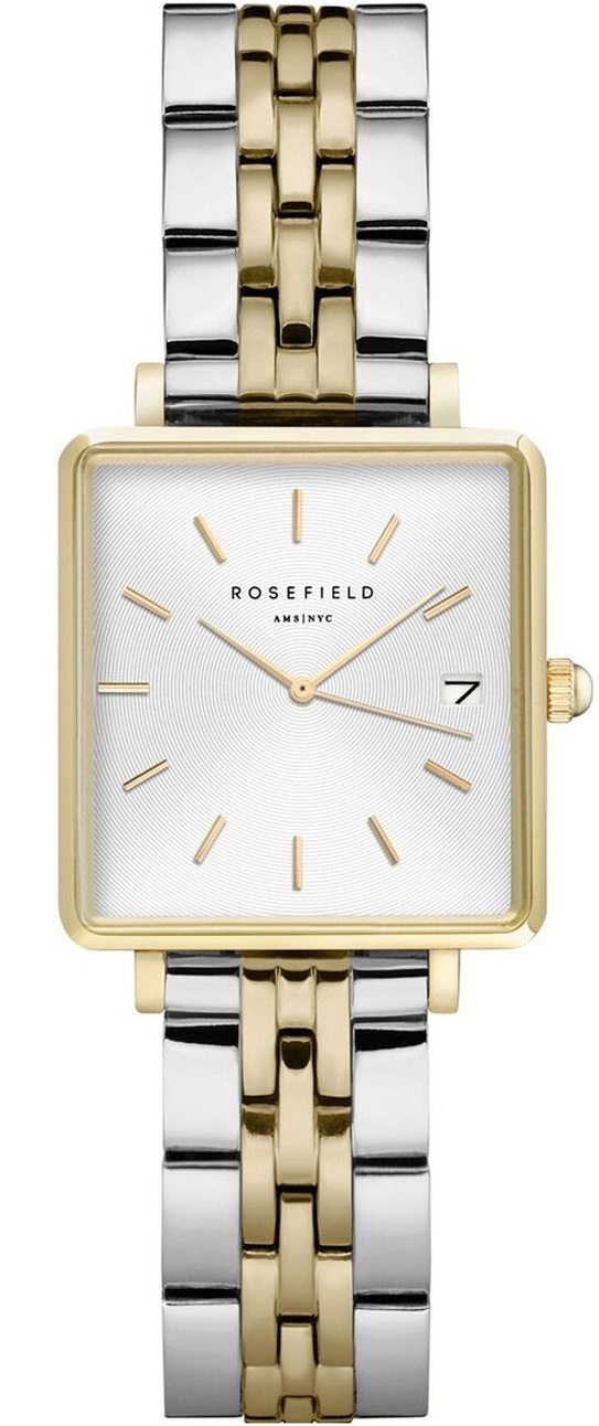 ROSEFIELD The Boxy XS White Sunray 22x24mm Two Tone Gold Stainless Steel Bracelet QMWSSG-Q023 - 