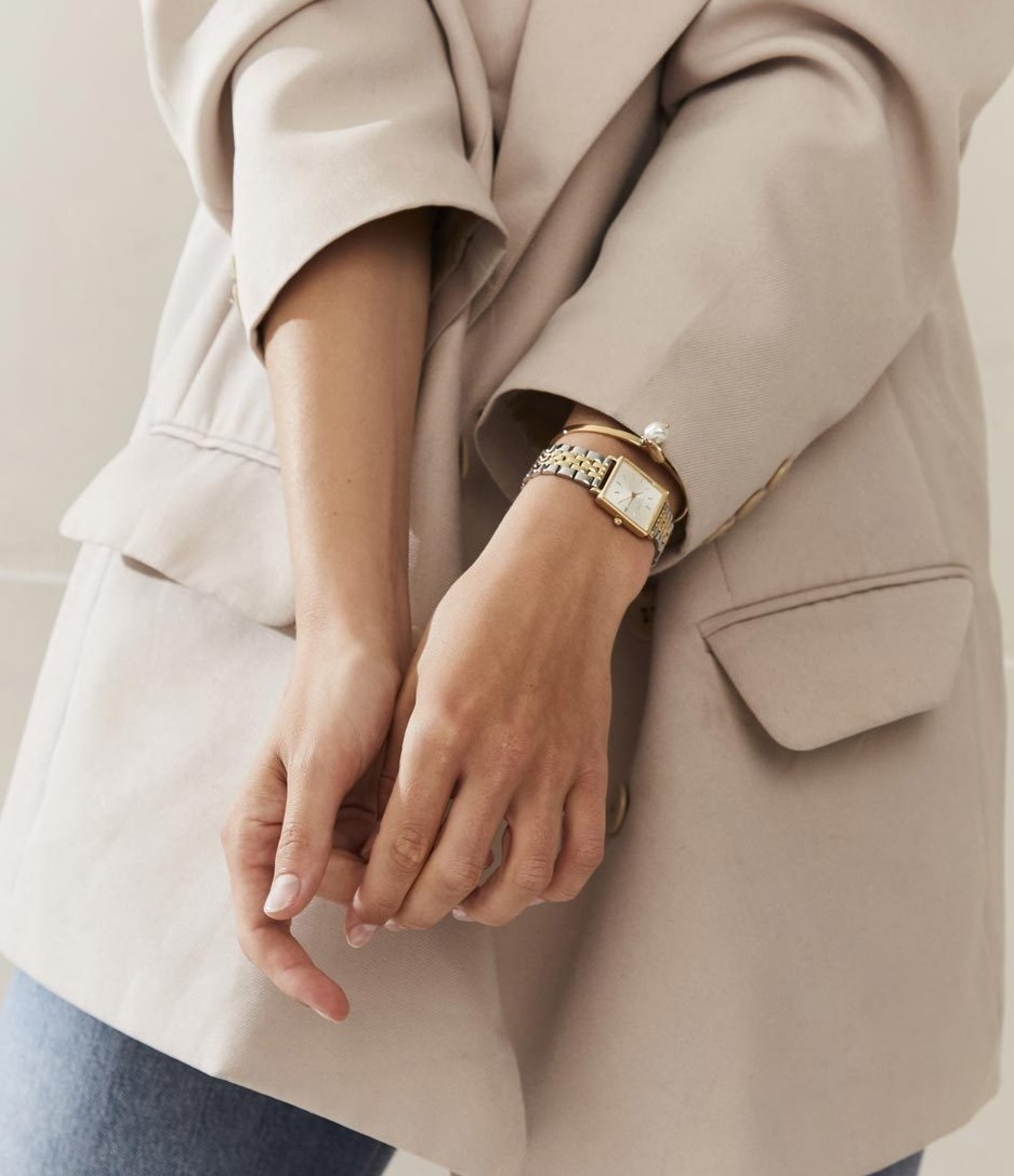 ROSEFIELD The Boxy XS White Sunray 22x24mm Two Tone Gold Stainless Steel Bracelet QMWSSG-Q023 - 3