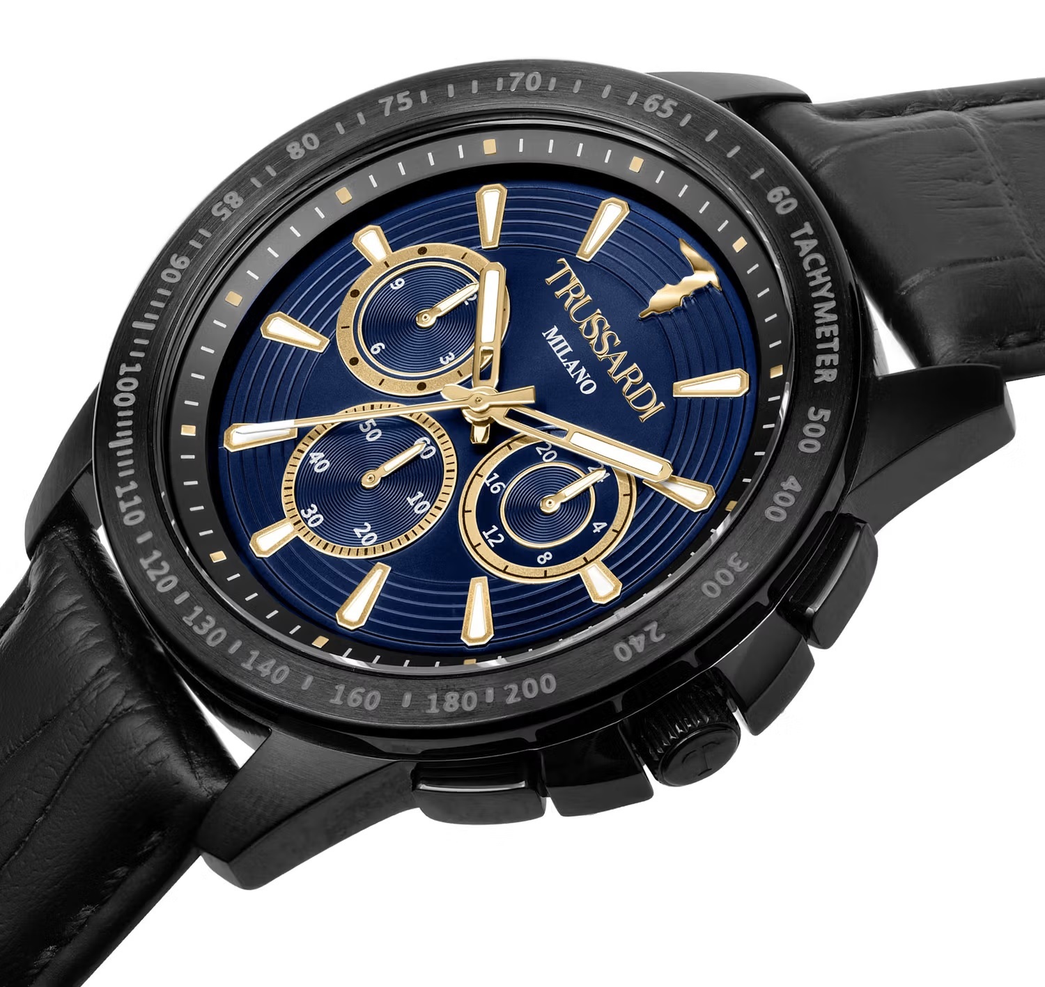 TRUSSARDI T-Hawk Chronograph Blue Dial 44mm Black Stainless Steel Black Leather Strap R2451153001 - 3