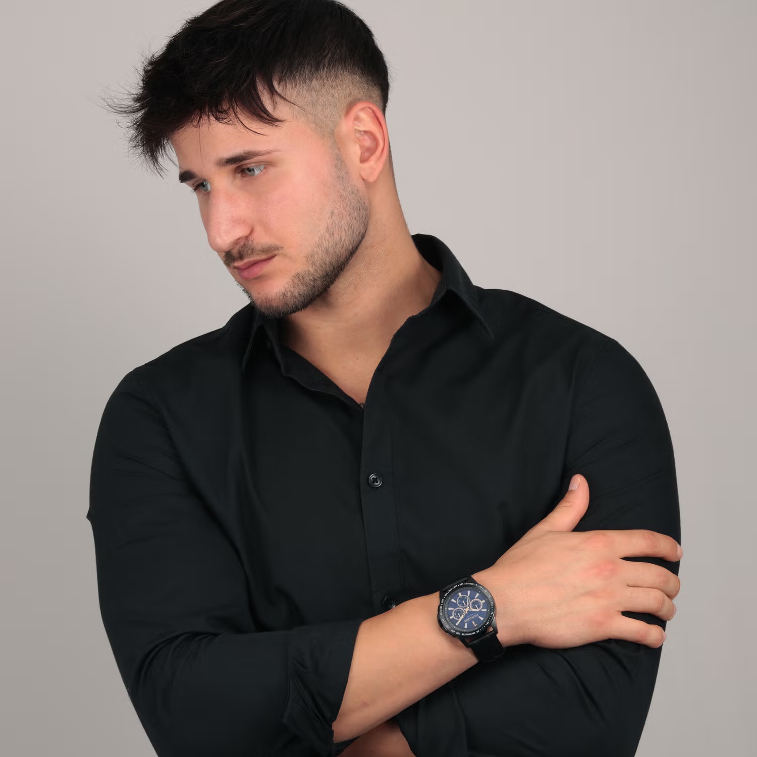 TRUSSARDI T-Hawk Chronograph Blue Dial 44mm Black Stainless Steel Black Leather Strap R2451153001 - 7
