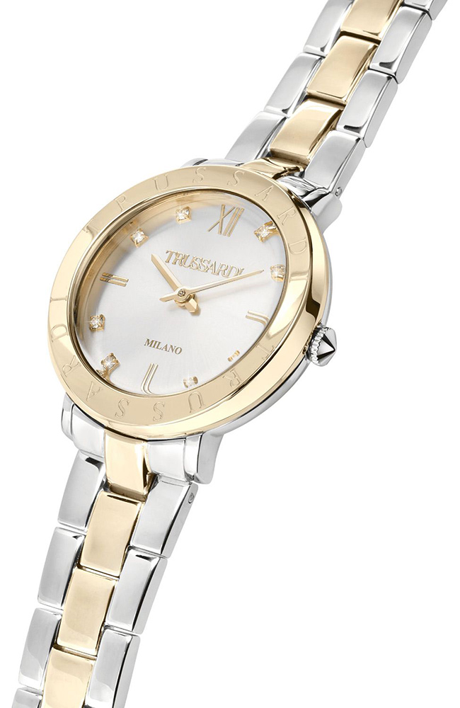 TRUSSARDI T-Vision Silver Dial with Diamonds 30mm Gold Stainless Steel Bracelet R2453115510 - 4