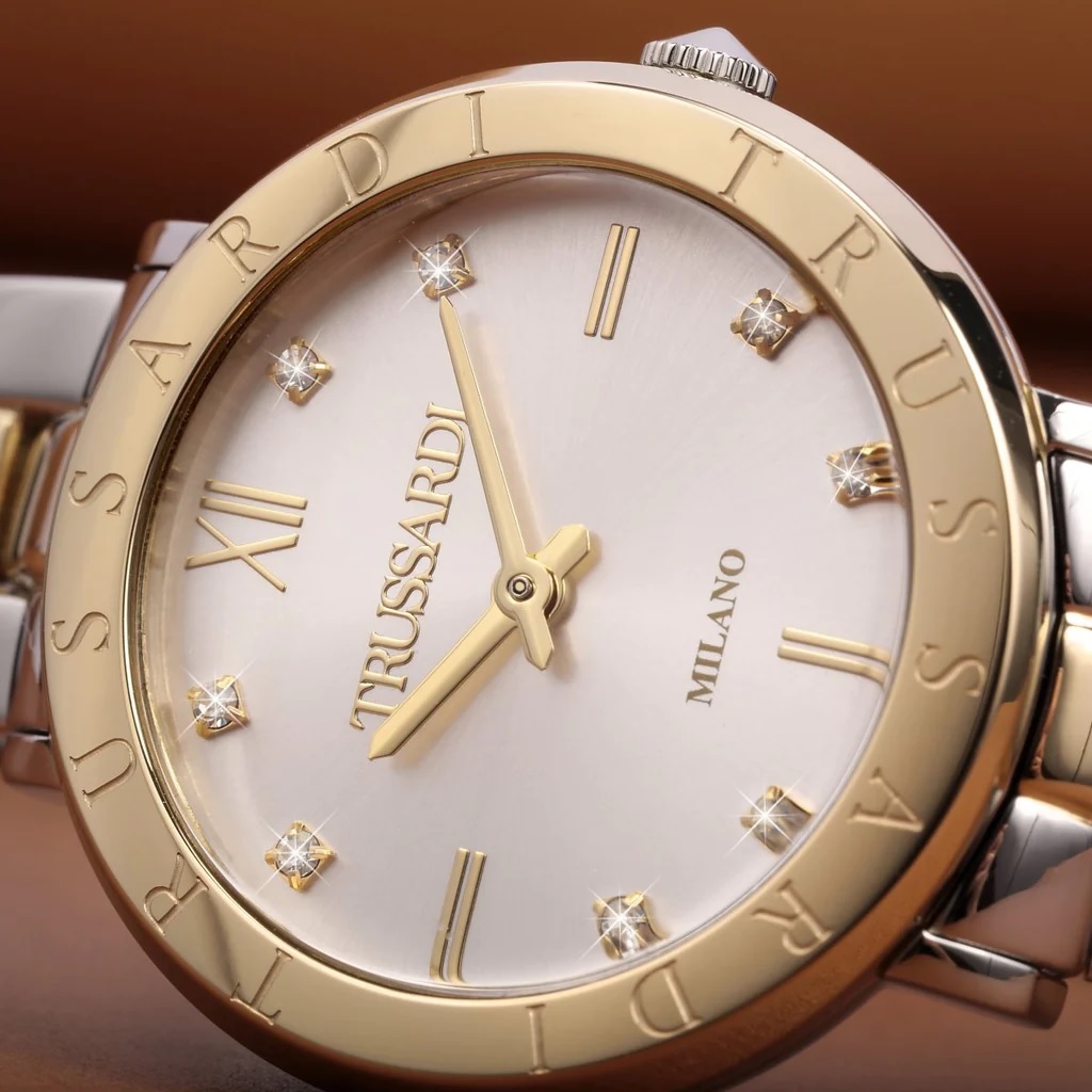 TRUSSARDI T-Vision Silver Dial with Diamonds 30mm Gold Stainless Steel Bracelet R2453115510 - 5