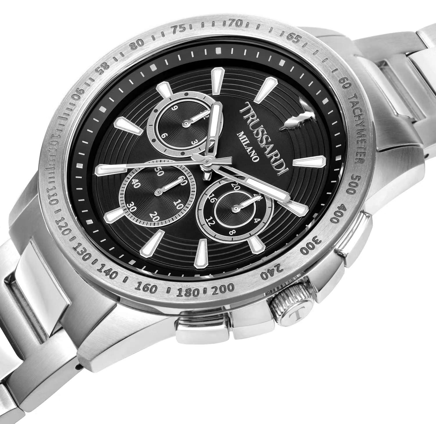 TRUSSARDI T-Hawk Chronograph Black Dial 44mm Silver Stainless Steel Bracelet R2453153004 - 