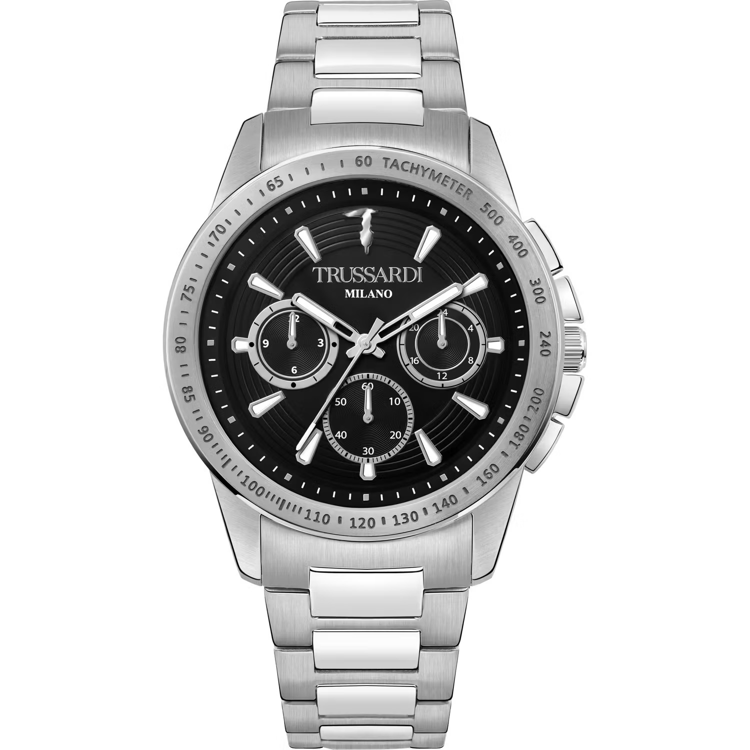 TRUSSARDI T-Hawk Chronograph Black Dial 44mm Silver Stainless Steel Bracelet R2453153004 - 
