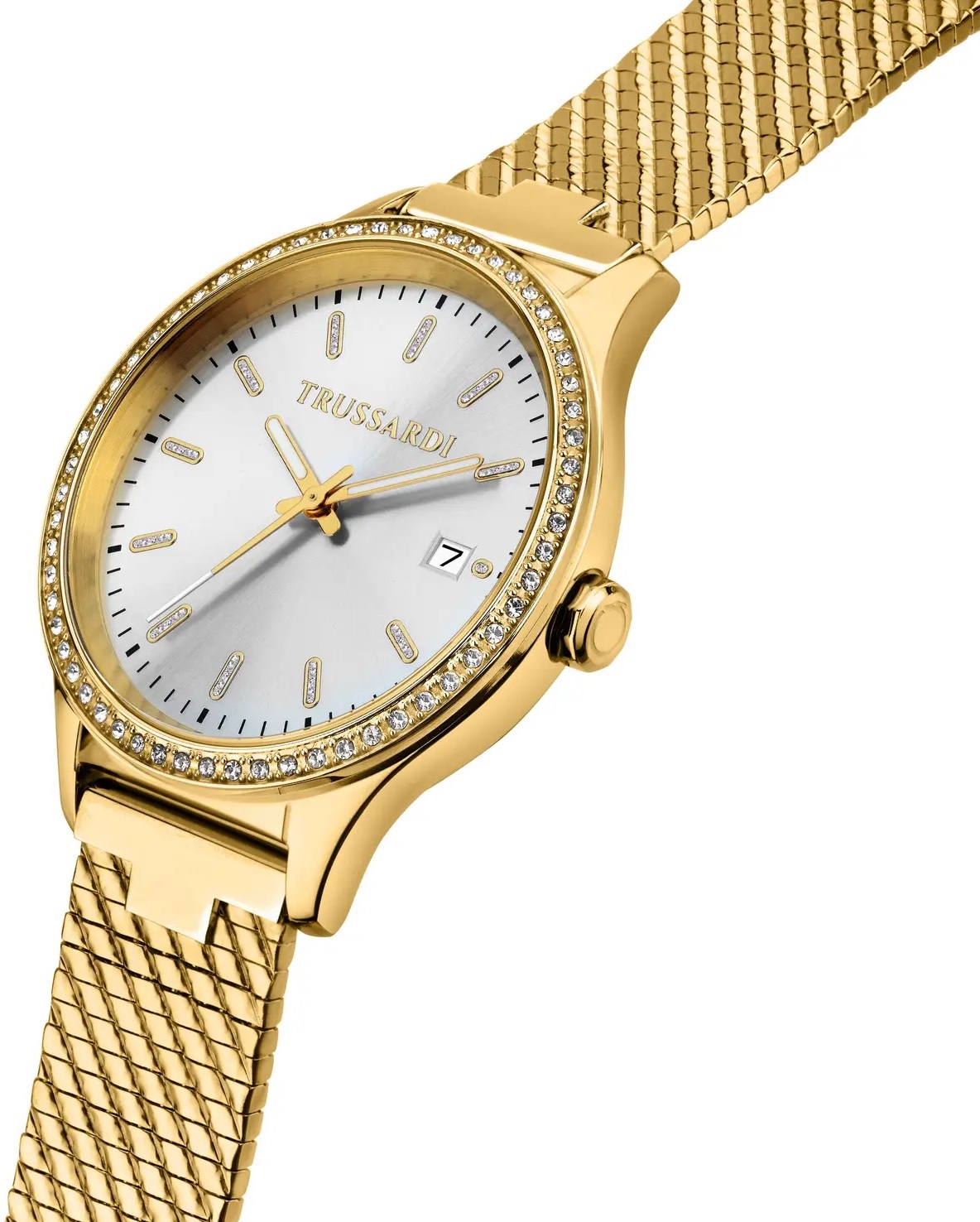 TRUSSARDI City Life Crystals Silver Dial 35mm Gold Stainless Steel Milanese Bracelet R2453170504 - 