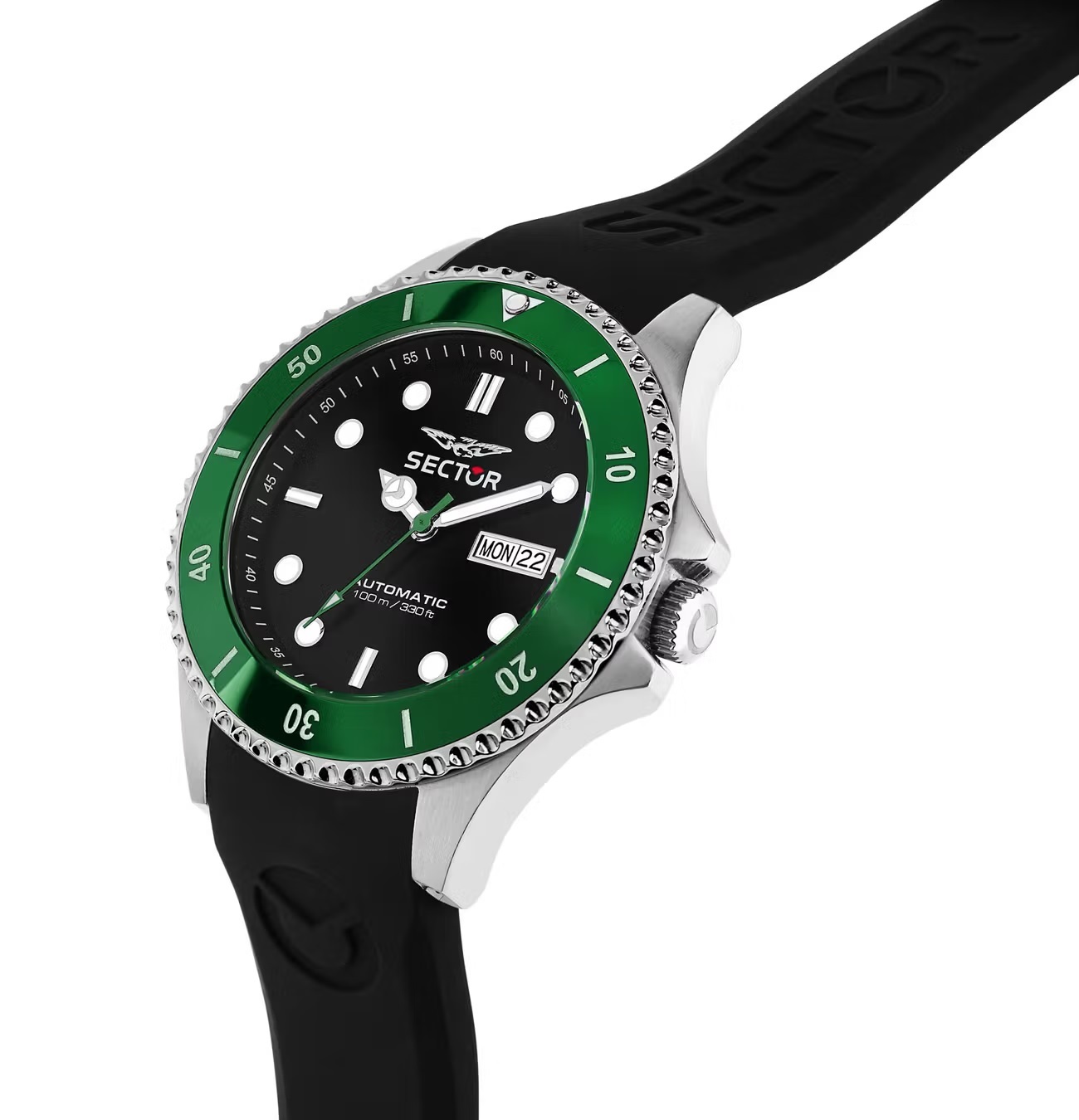 SECTOR 230 Automatic 43mm Silver Stainless Steel Black Rubber Strap R3221161004 - 