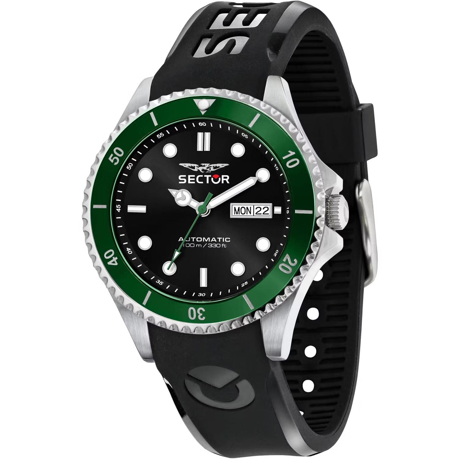 SECTOR 230 Automatic 43mm Silver Stainless Steel Black Rubber Strap R3221161004 - 