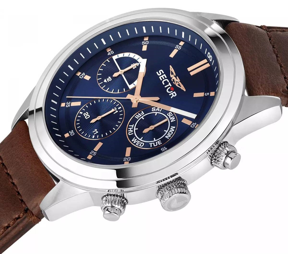 SECTOR 670 Multifunction 45mm Silver Stainless Steel Brown Leather Strap R3251540001 - 2