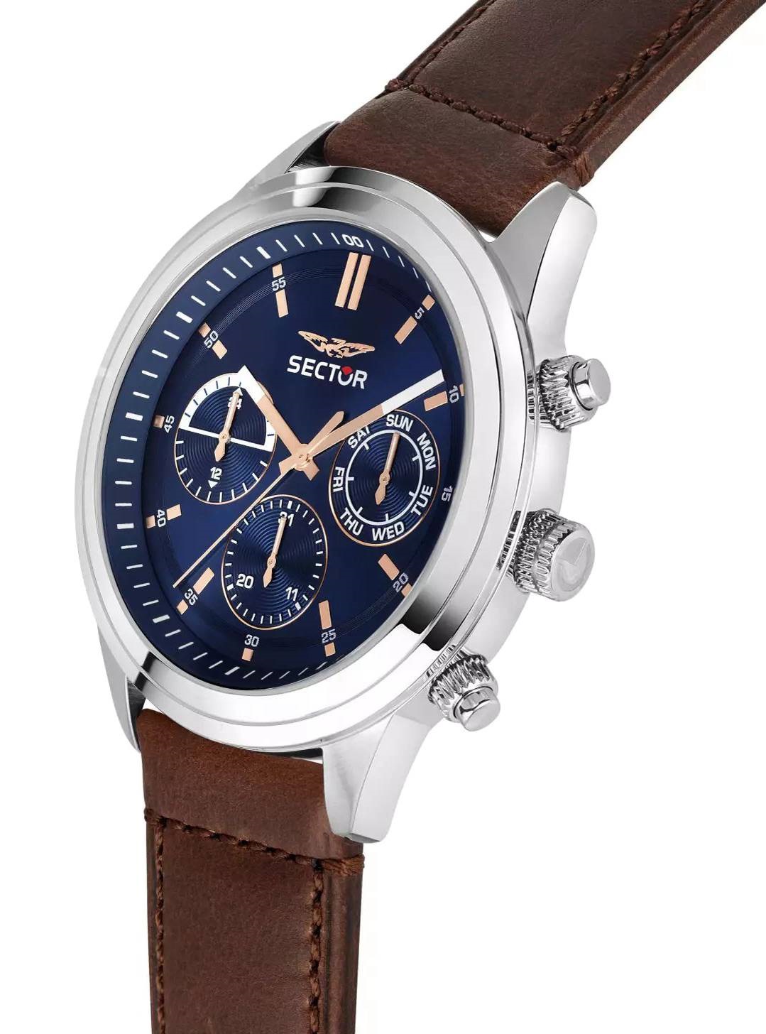 SECTOR 670 Multifunction 45mm Silver Stainless Steel Brown Leather Strap R3251540001 - 3