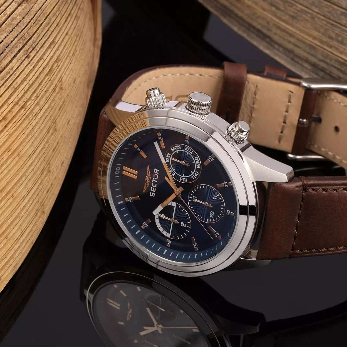 SECTOR 670 Multifunction 45mm Silver Stainless Steel Brown Leather Strap R3251540001 - 6