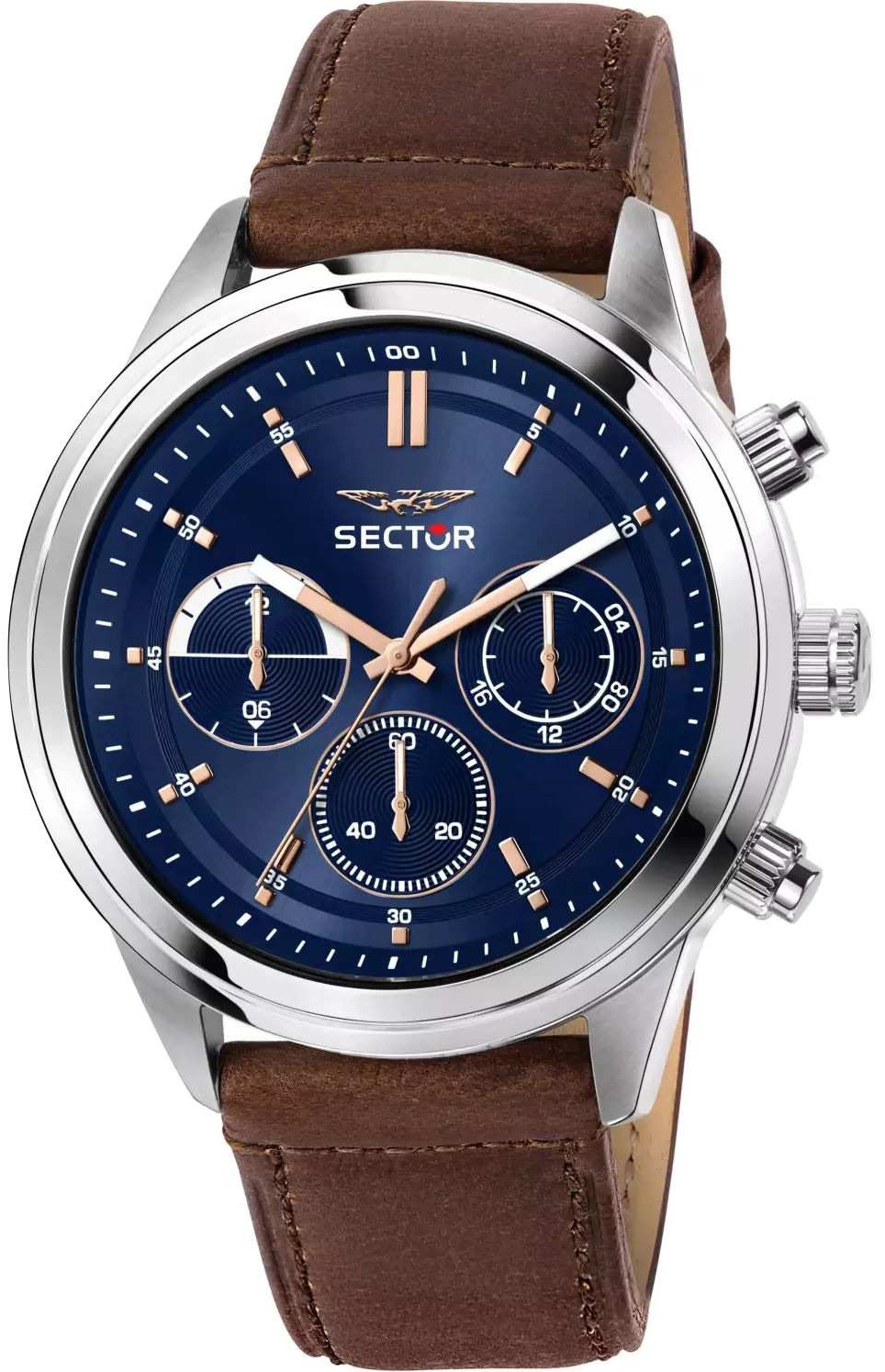 SECTOR 670 Multifunction 45mm Silver Stainless Steel Brown Leather Strap R3251540001 - 1