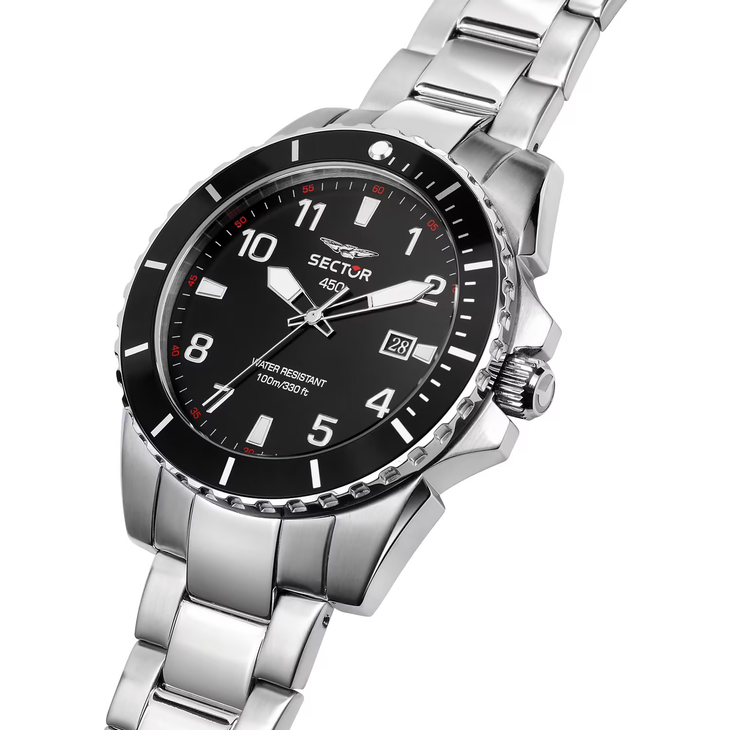 SECTOR 450 Black Dial 43mm Silver Stainless Steel Bracelet R3253276009 - 