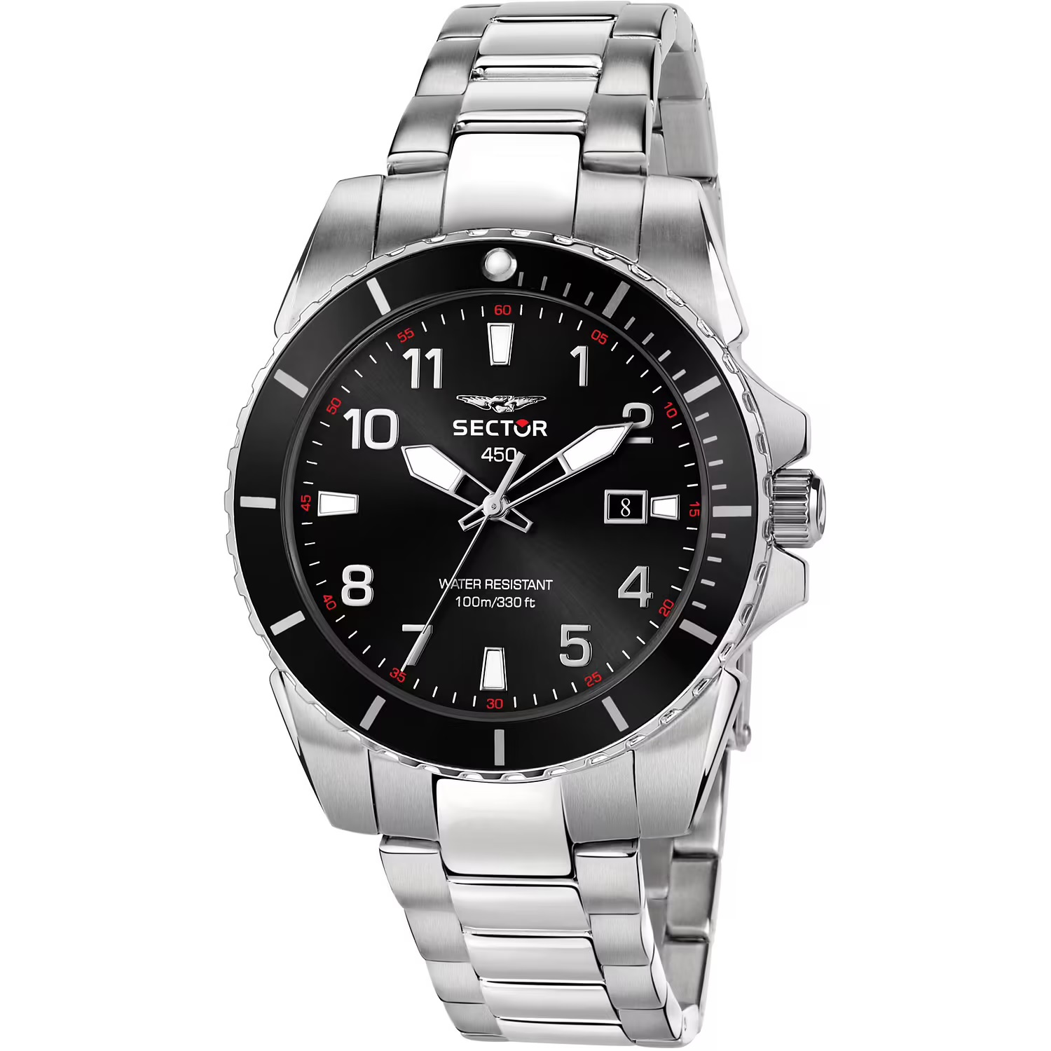 SECTOR 450 Black Dial 43mm Silver Stainless Steel Bracelet R3253276009 - 