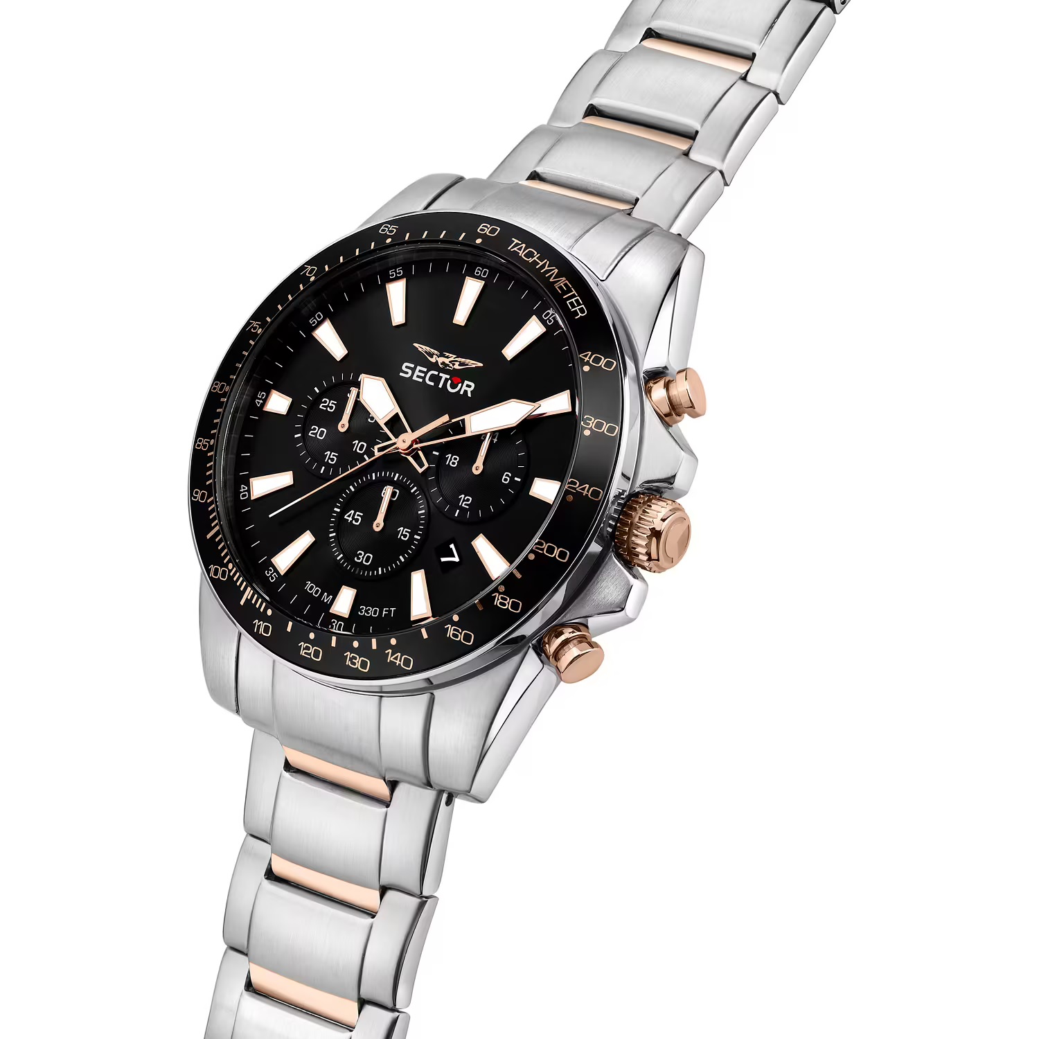 SECTOR 450 Chronograph Black Dial 43mm Two Tone Rose Gold Stainless Steel Bracelet R3273776007 - 
