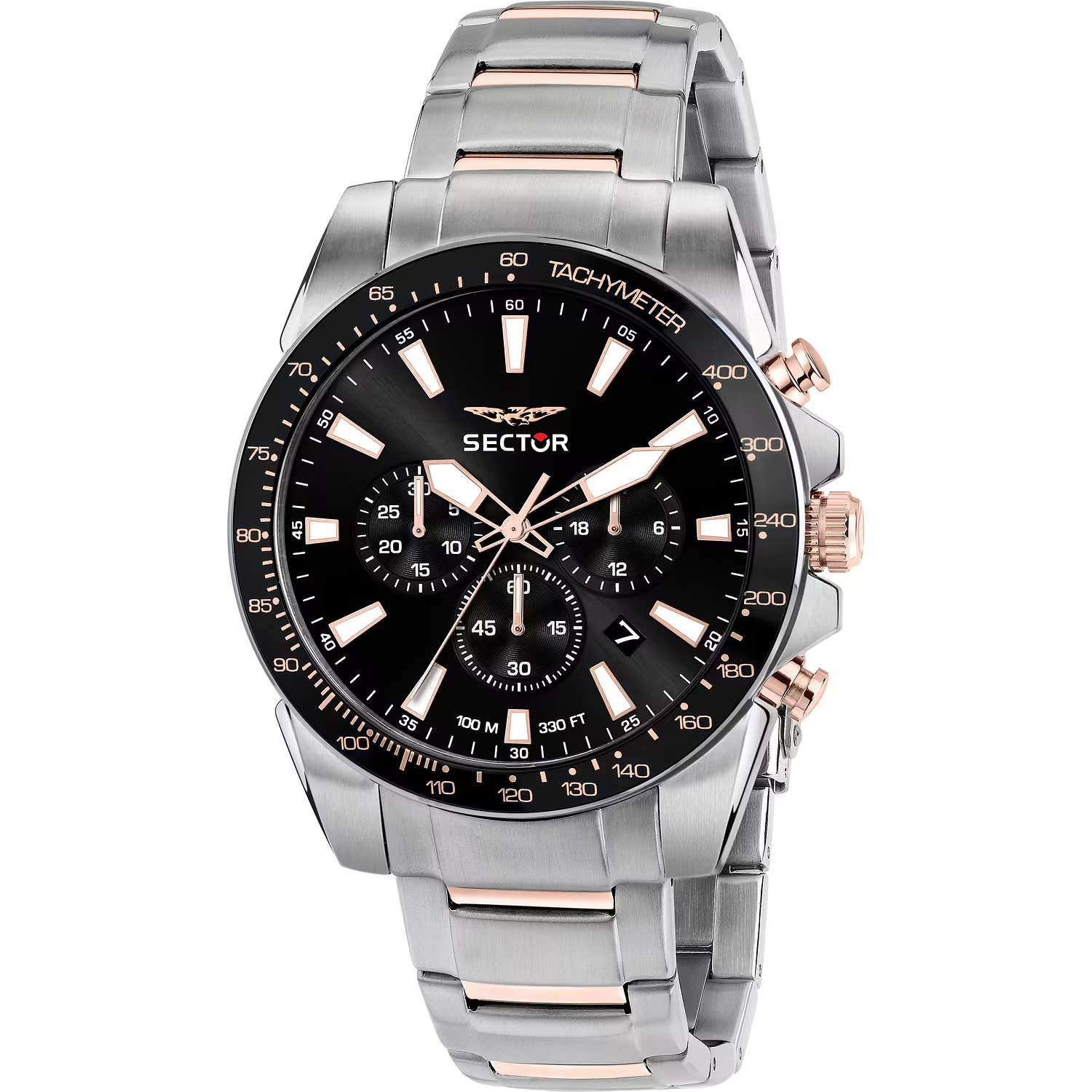 SECTOR 450 Chronograph Black Dial 43mm Two Tone Rose Gold Stainless Steel Bracelet R3273776007 - 