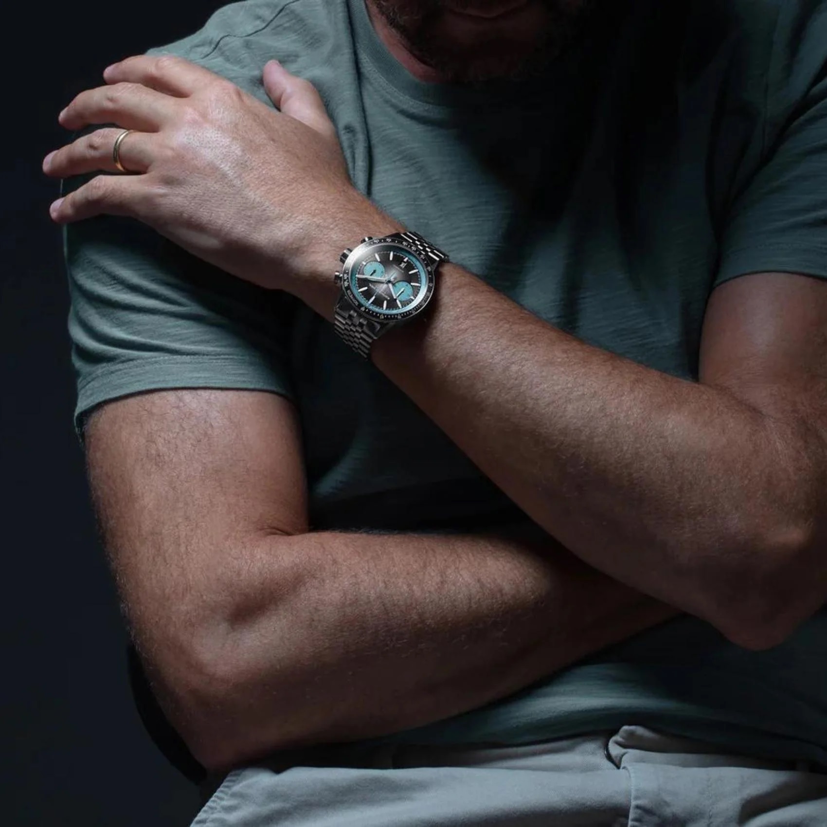 RAYMOND WEIL Freelancer Pop Bi-Compax Chronograph Limited Edition Black - Turquoise Dial 43.5mm Silver Titanium Bracelet 7780-TI-20425 - 9