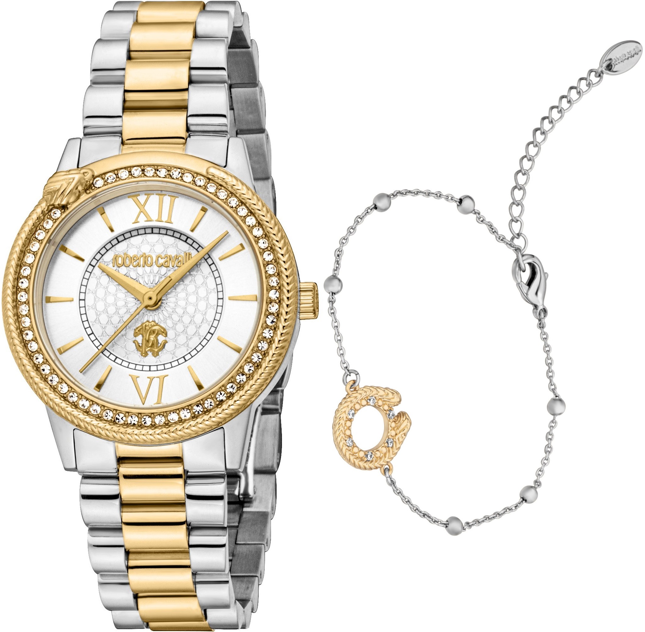 ROBERTO CAVALLI Core Gift Set Silver Dial 32mm Two Tone Gold Stainless Steel Bracelet RC5L037M2055 - 