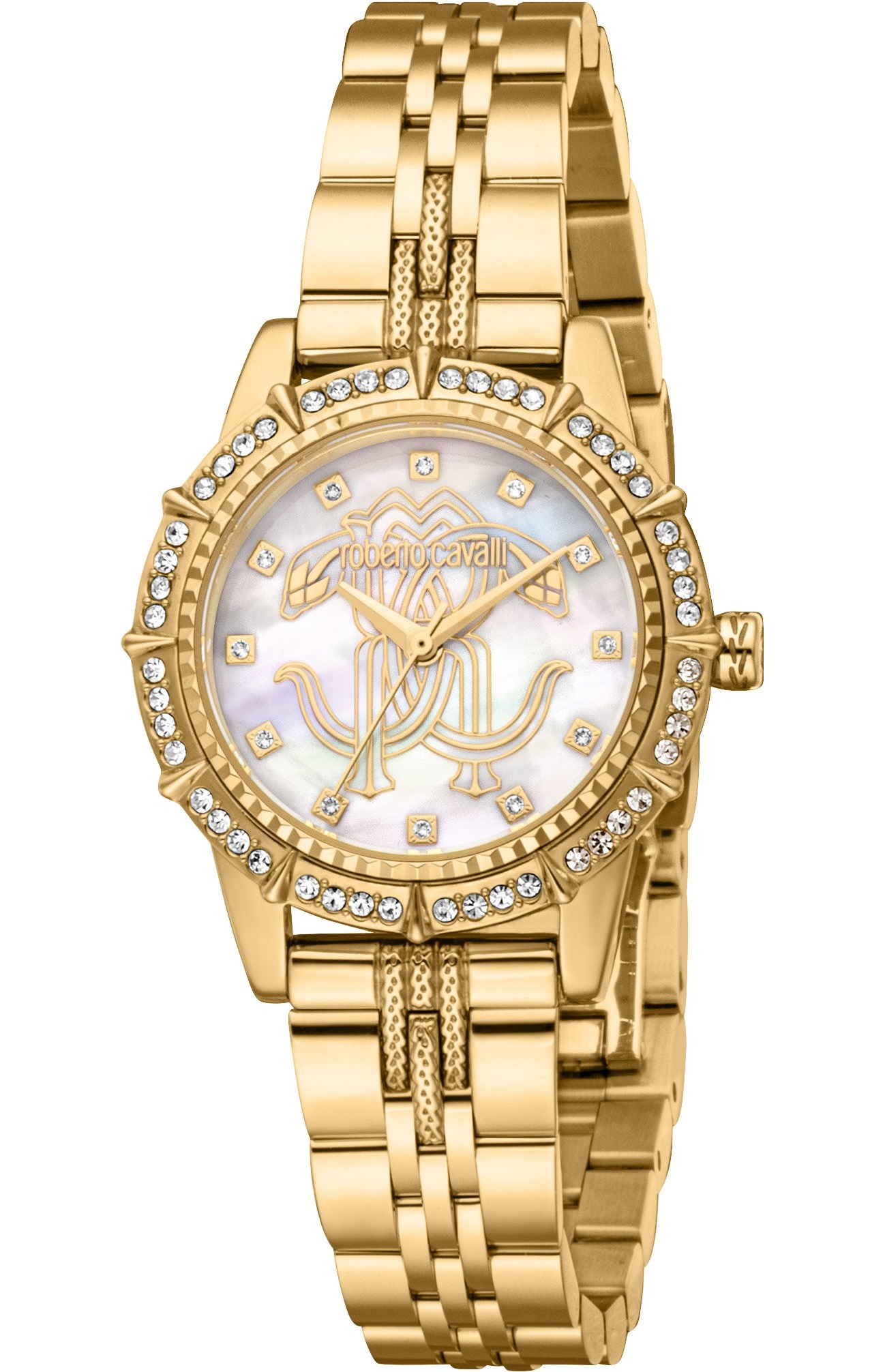ROBERTO CAVALLI Core Crystals White Pearl Dial 30mm Gold Stainless Steel Bracelet RC5L079M0055 - 