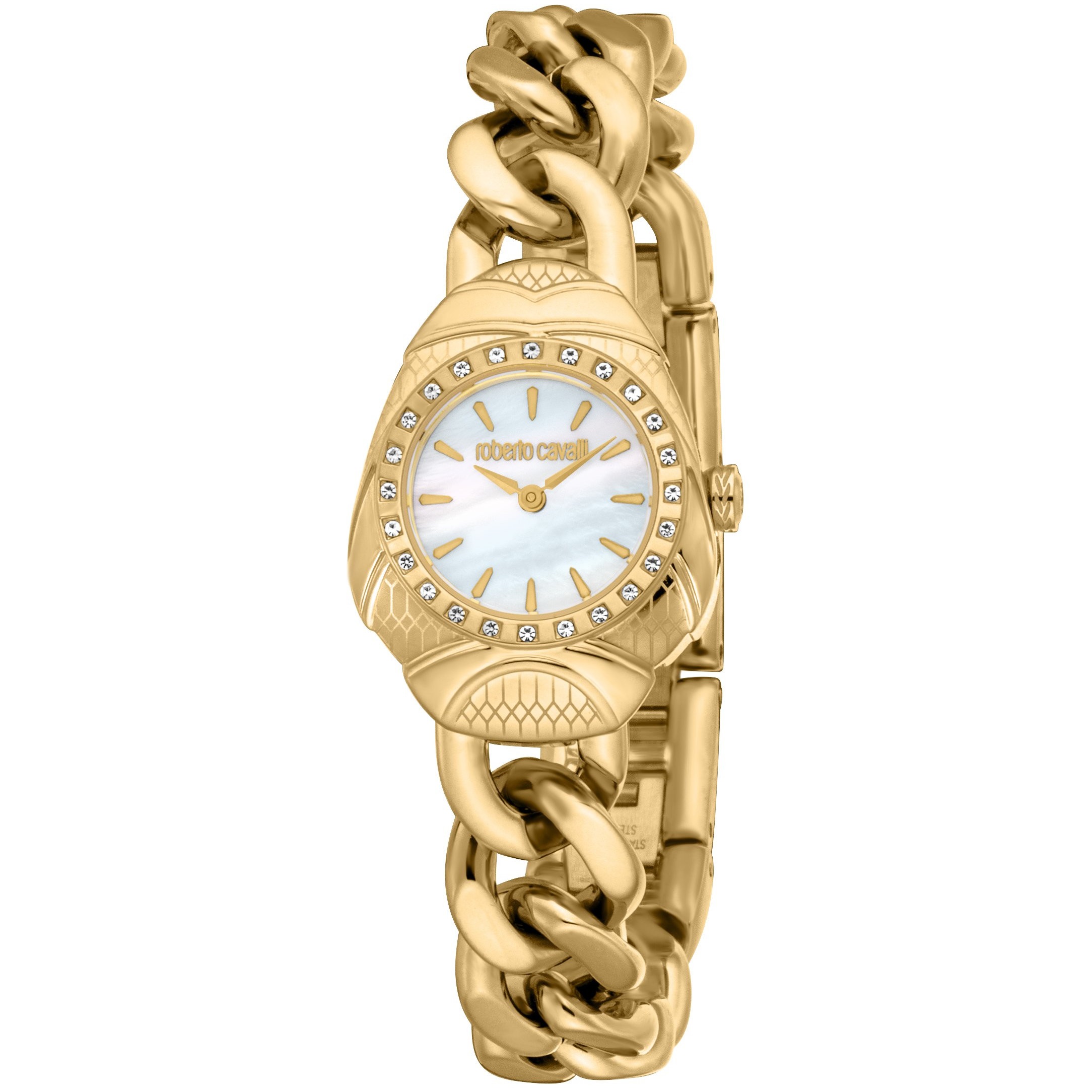 ROBERTO CAVALLI Snake Core White M.O.P. Dial 25mm Gold Stainless Steel Bracelet RC5L093M0025 - 