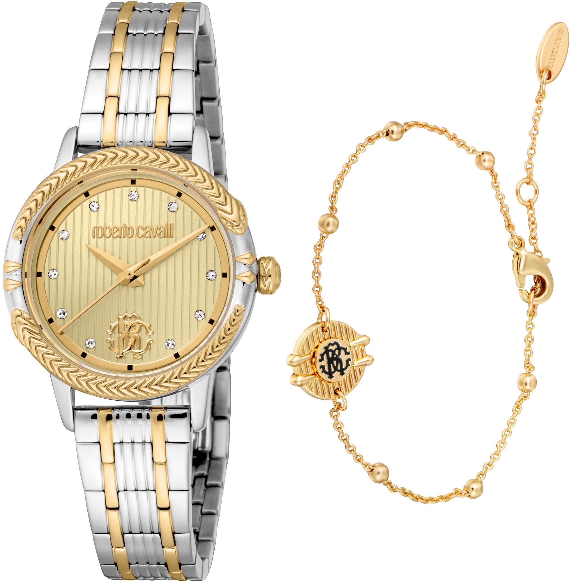ROBERTO CAVALLI Core Gold Dial 30mm Two Tone Gold Stainless Steel Bracelet Gift Set RC5L094M0085 - 1
