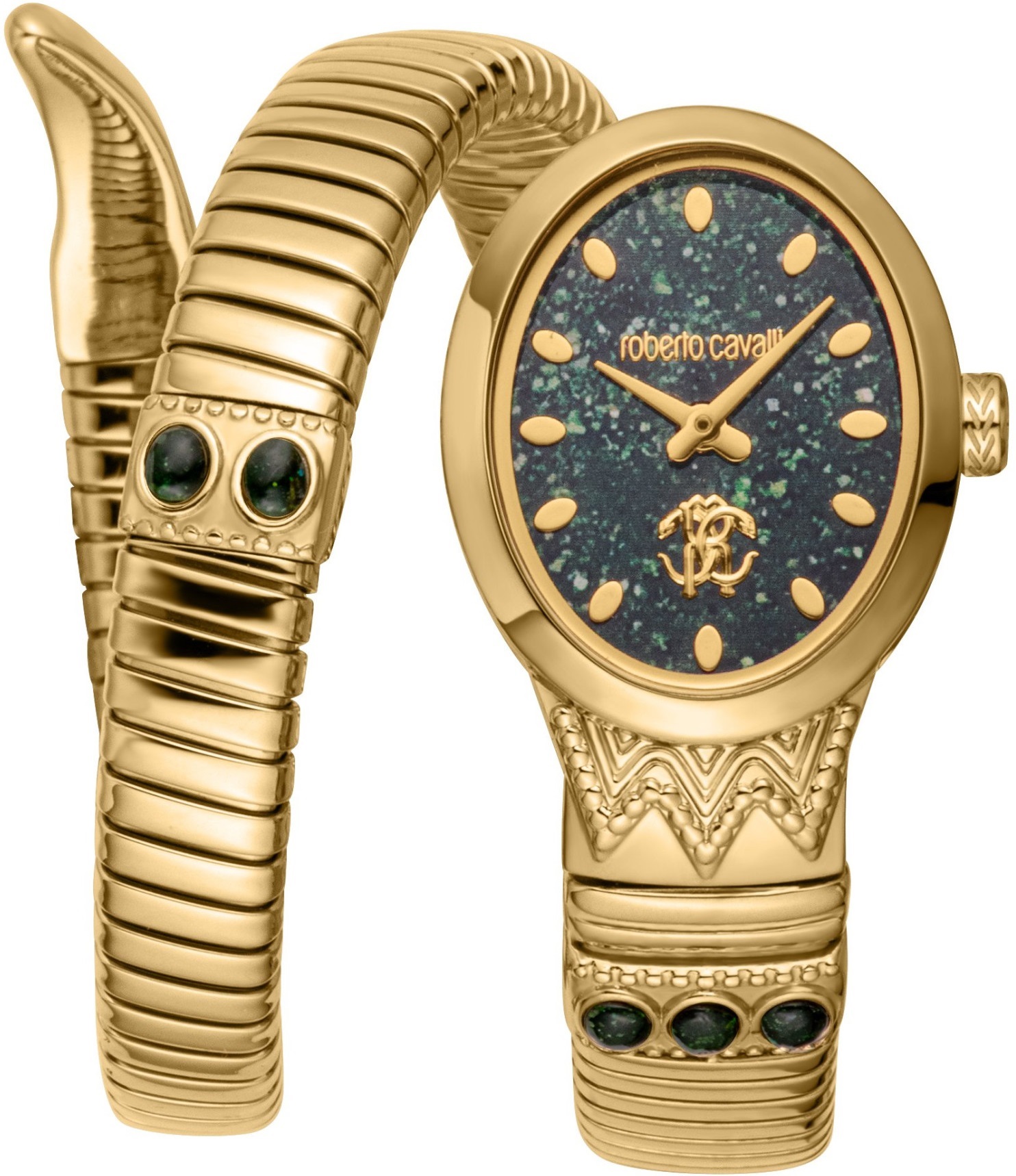 ROBERTO CAVALLI Snake Core Dark Green Dial 22.5x34mm Gold Stainless Steel Bracelet RC5L104M0035 - 