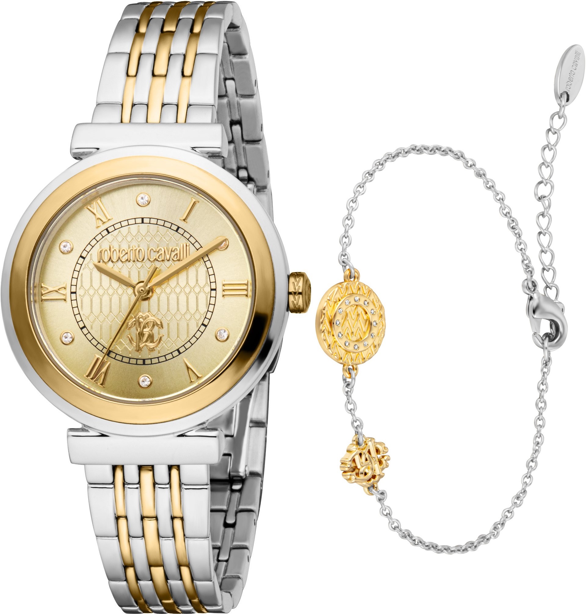 ROBERTO CAVALLI Core Gift Set Gold Dial 32mm Two Tone Gold Stainless Steel Bracelet RC5L111M0055 - 